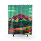 Geometric Green Mountain Landscape Shower Curtain Gift: Cubist Nature for Modern Homes