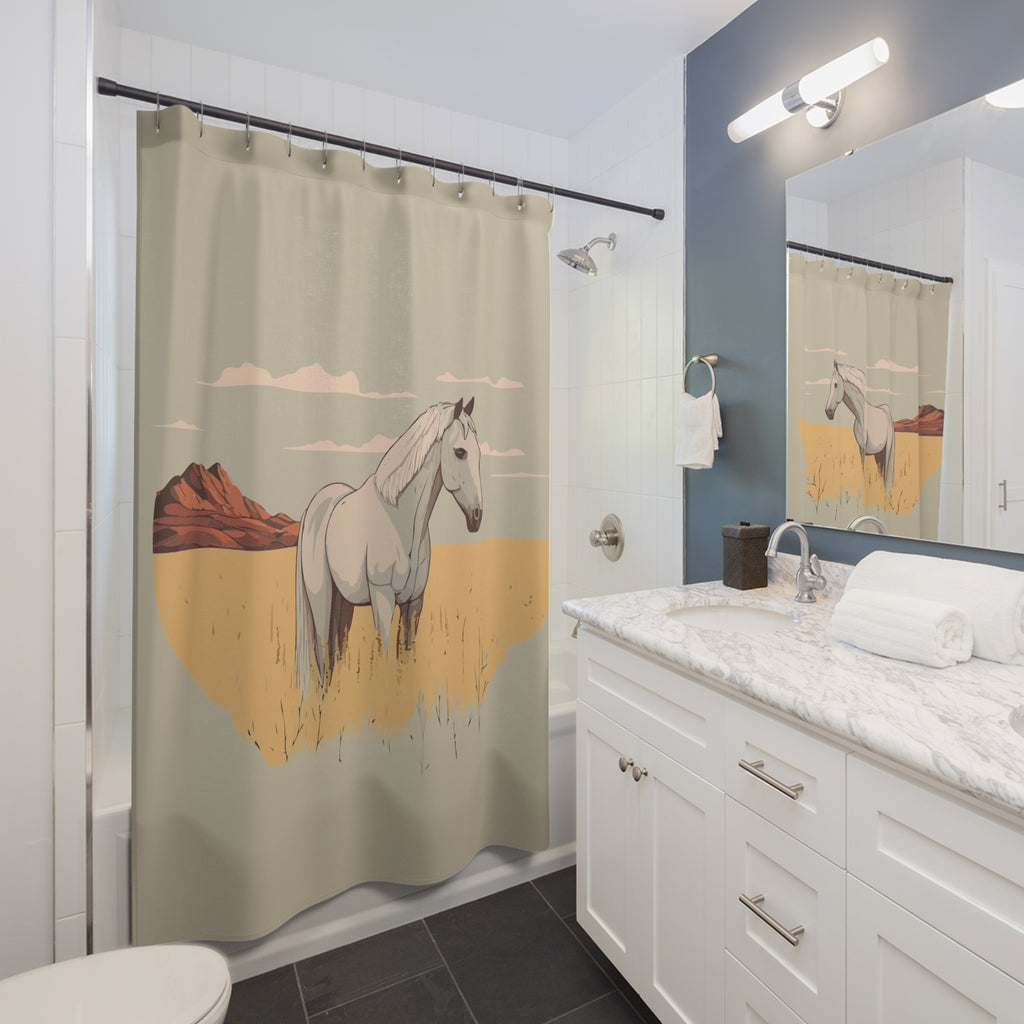 Elegant White Horse Shower Curtain Gift: Western Tranquility for Rustic Homes