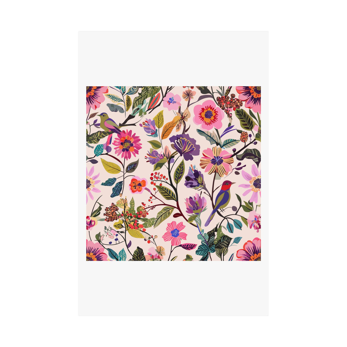 Blush Bird Garden Matte Wall Art for Gentle Bloom Decor poster – original NewGiftDay design, view 2