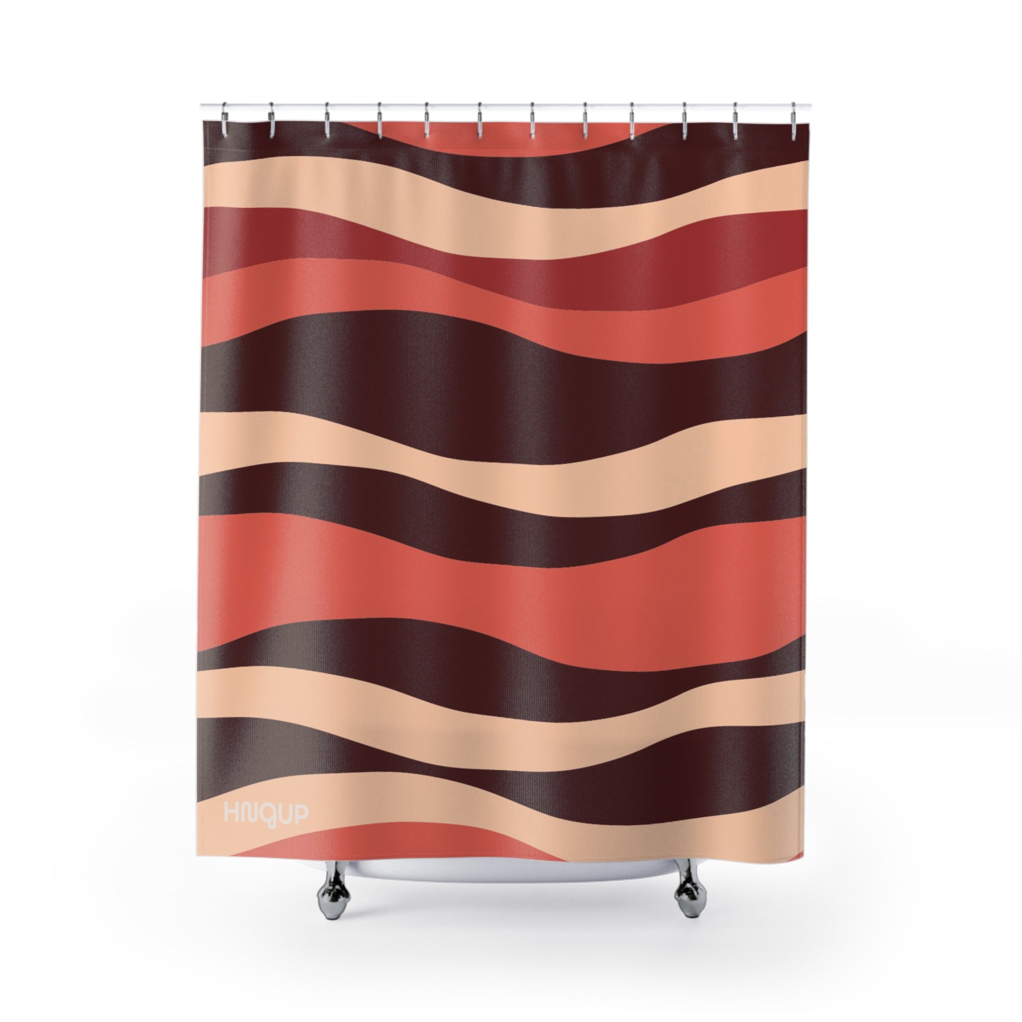 Warm Wavy Terracotta & Brown Shower Curtain