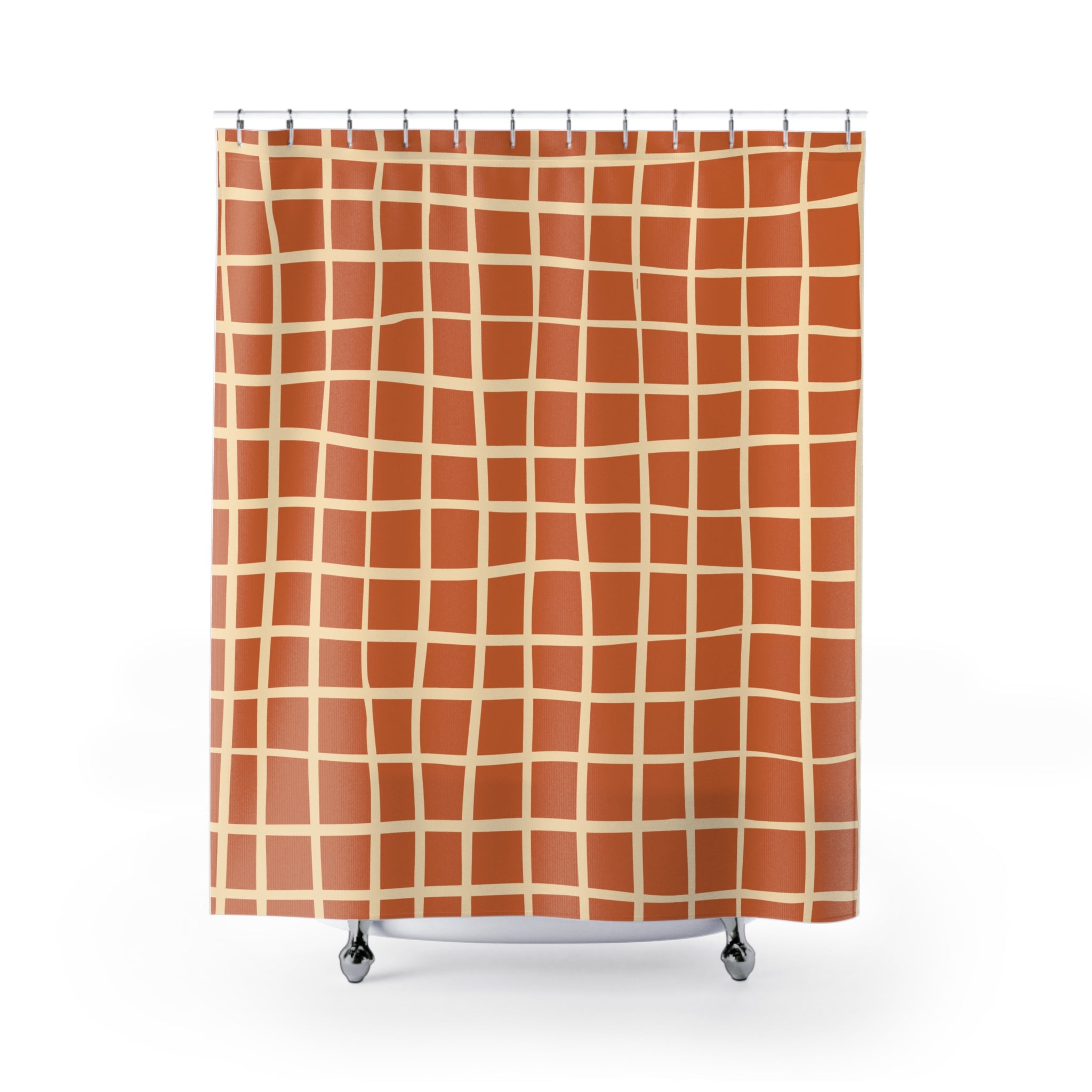 Wavy Grid Terracotta Shower Curtain Gift: Organic Modernism for Calm Spaces