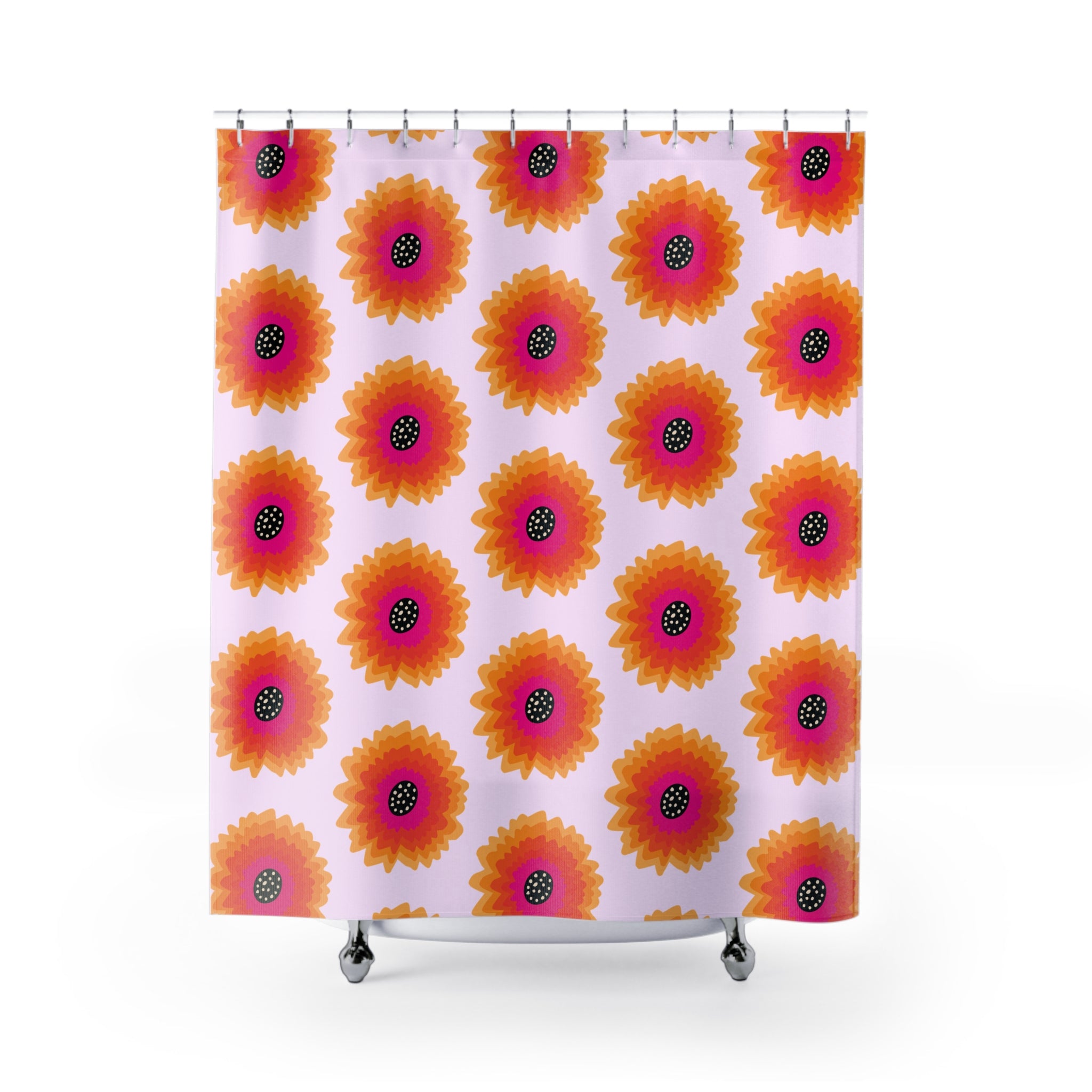 Lilac Layered Floral Shower Curtain Gift: Bright 60s Bloom for Happy Homes