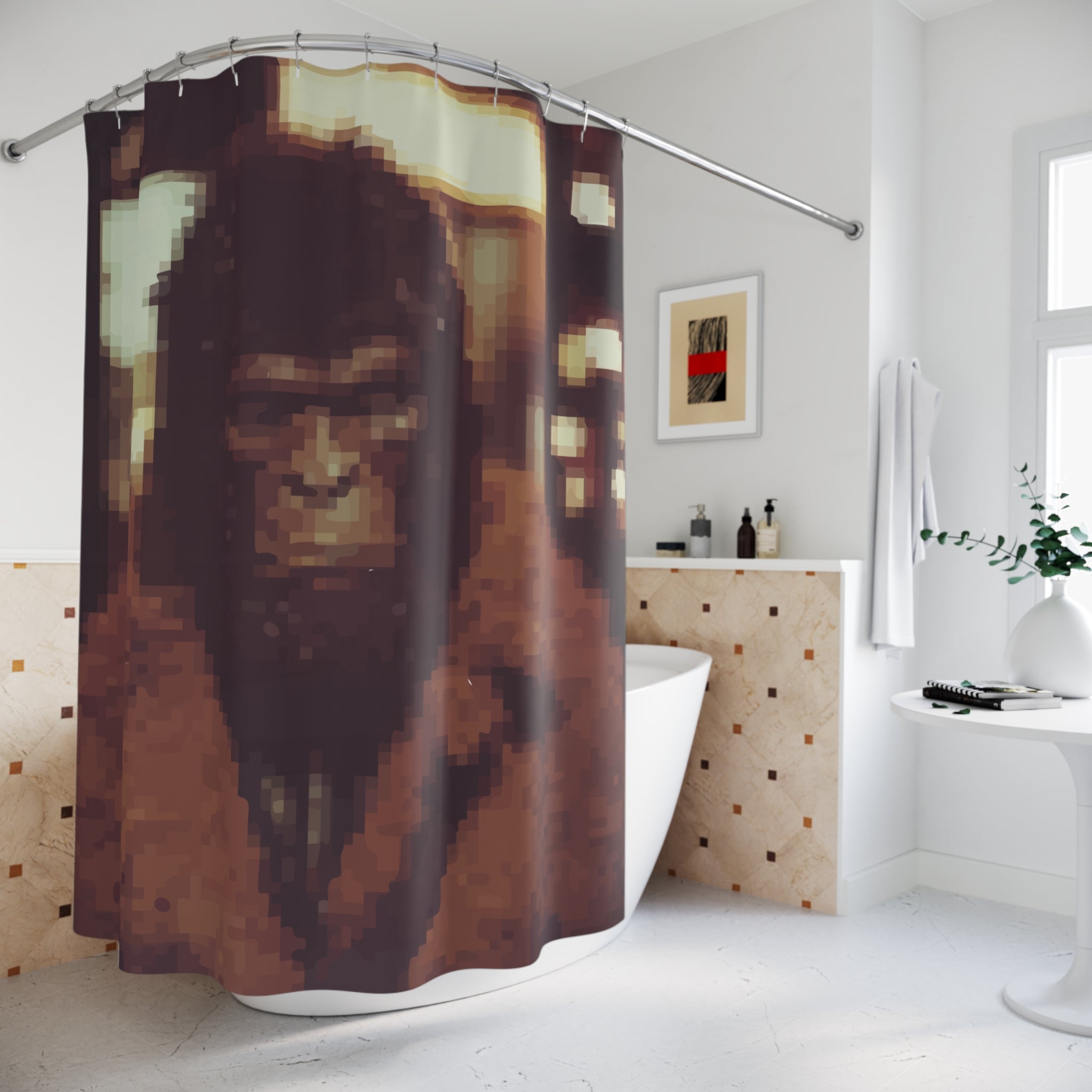 Pixel Art Sasquatch Detective Shower Curtain Gift: Urban Lore for Mystery Homes