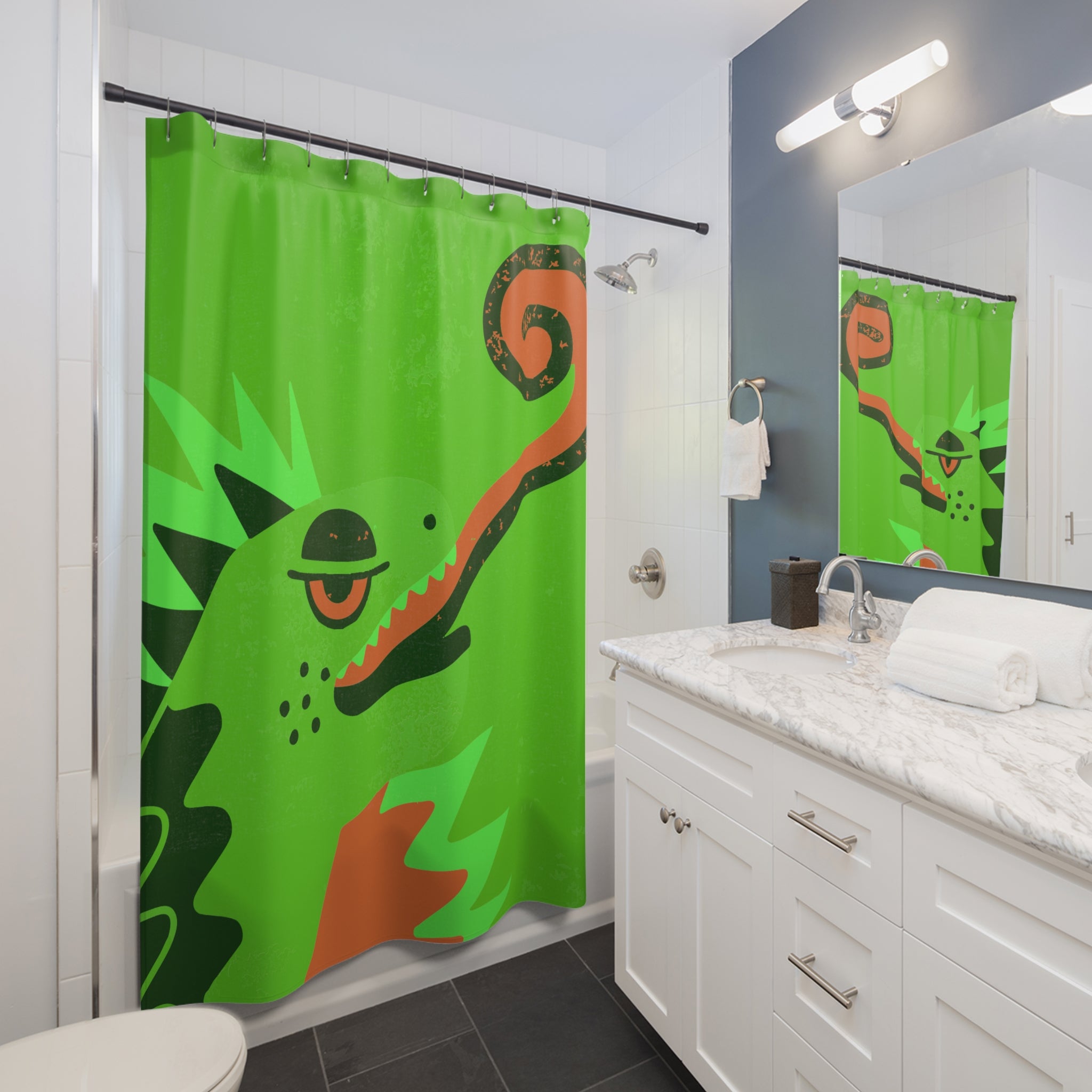 Quirky Green Dragon Shower Curtain Gift: Playful Fantasy for Adventurous Homes