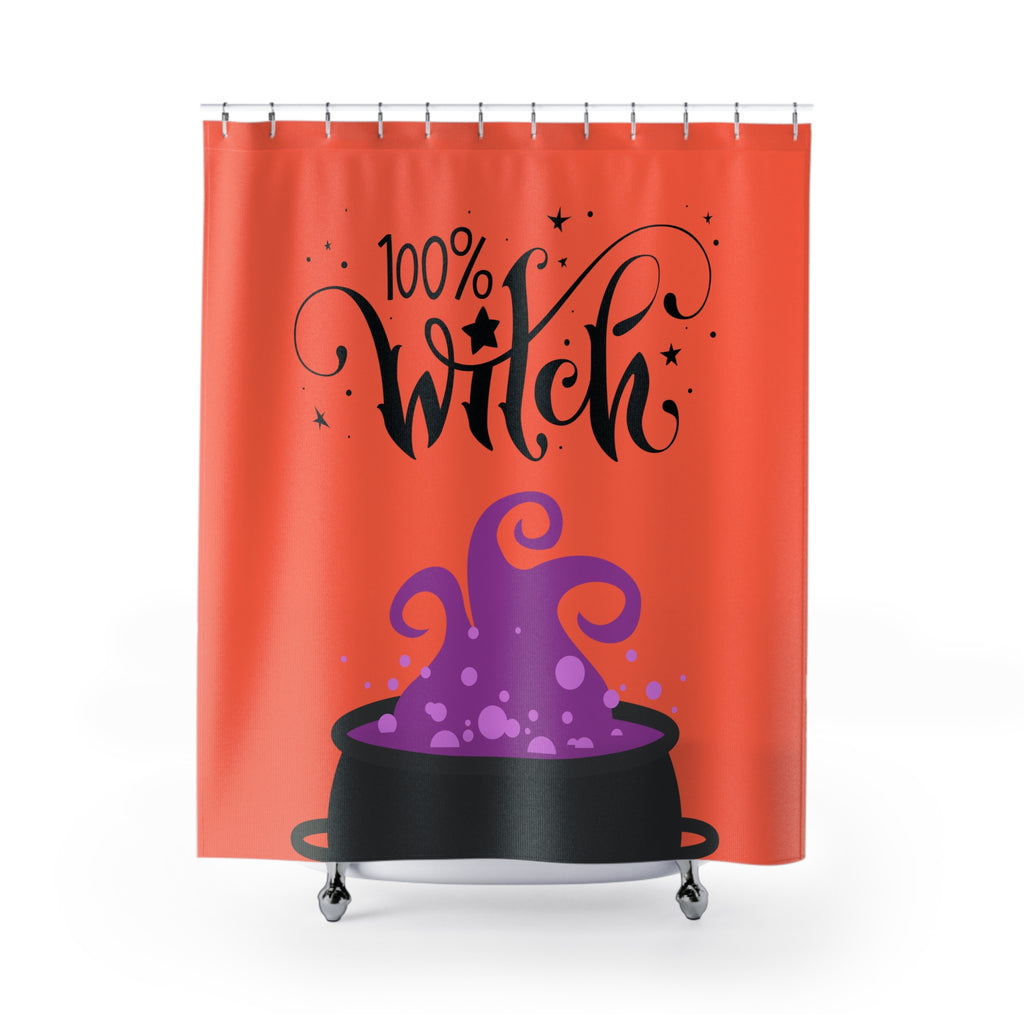 "100% Witch" Cauldron Shower Curtain Gift: Chic Enchantment for Mystical Homes