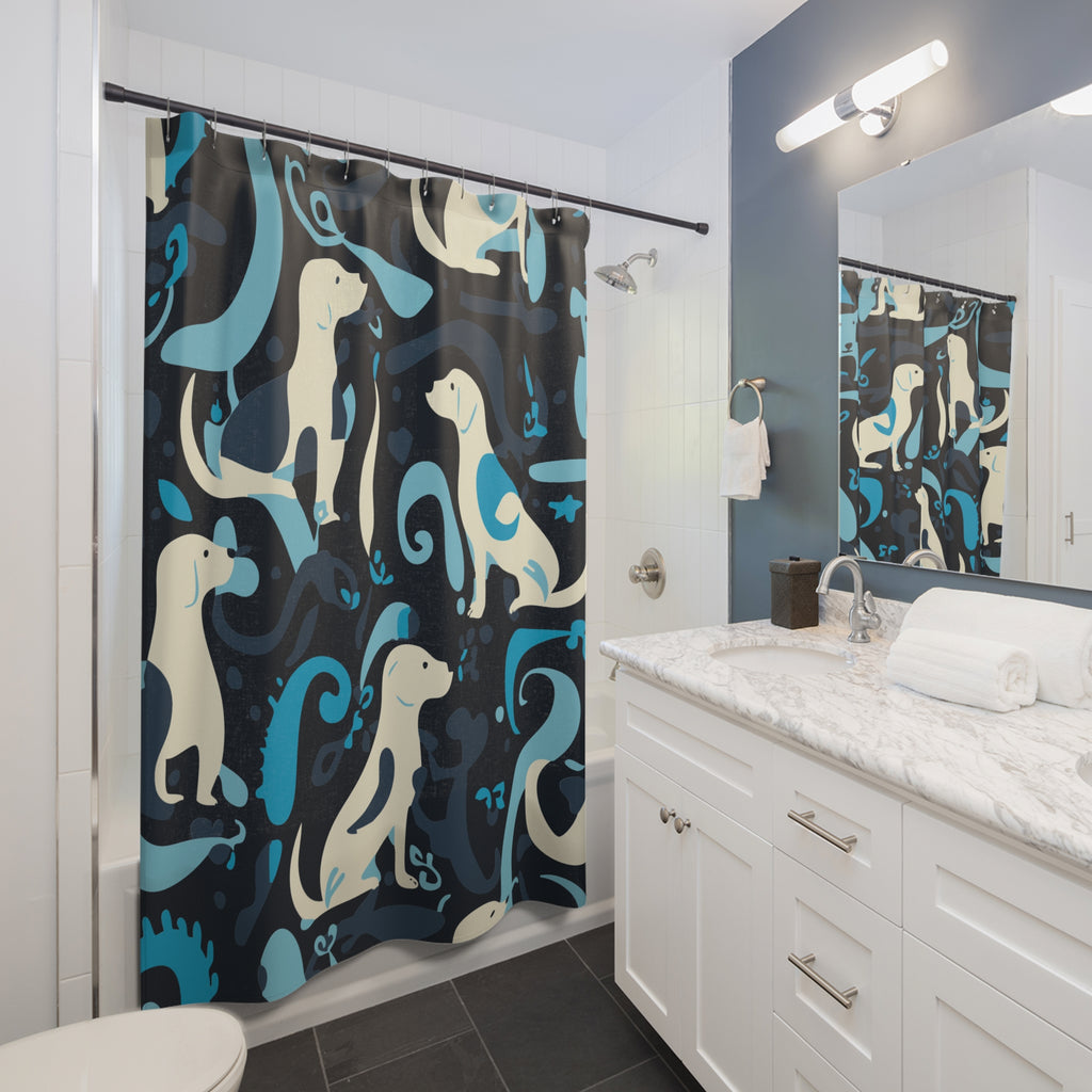 Abstract Playful Pup Shower Curtain Gift: Whimsical Canine Art for Dog Lover Homes