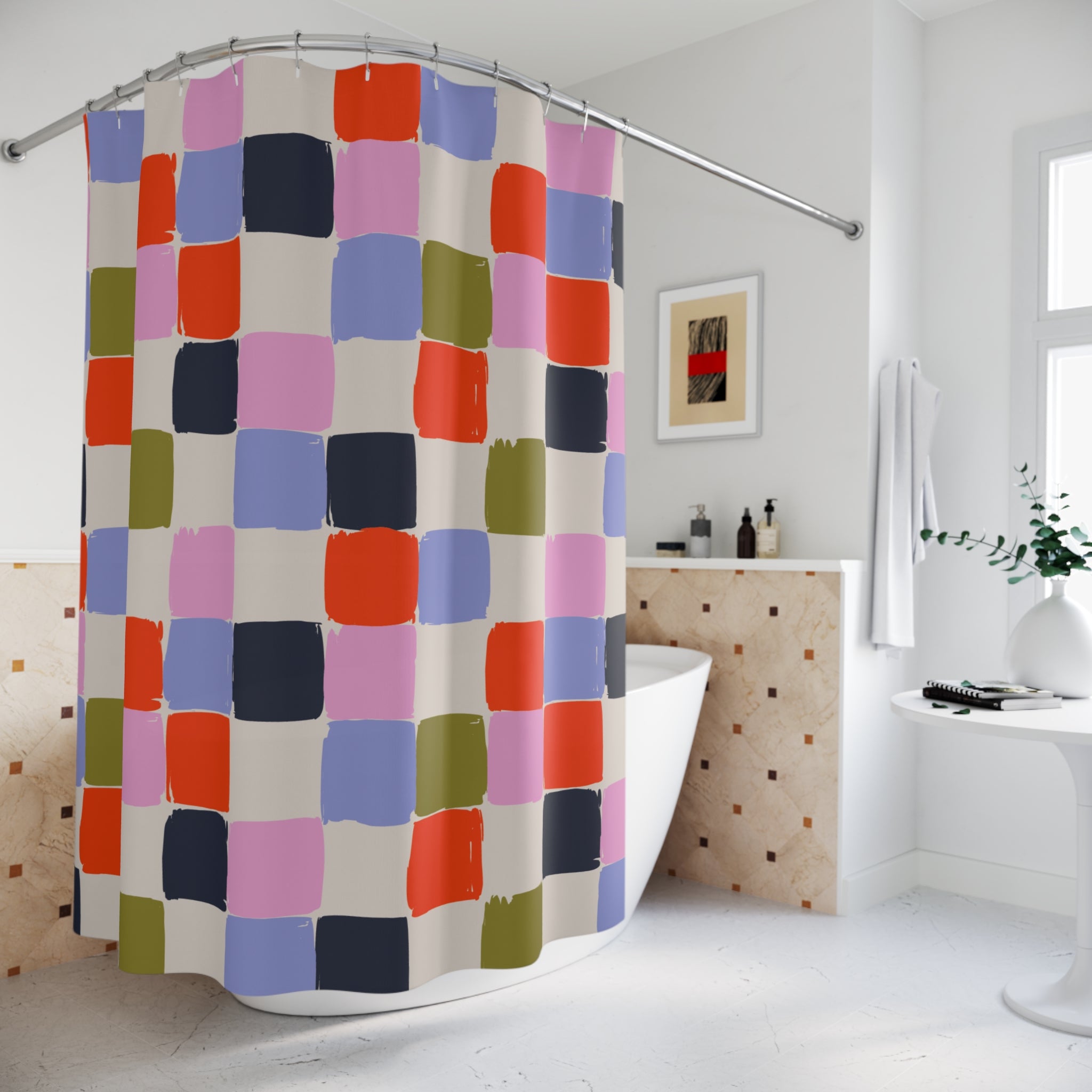 Abstract Brushstroke Plaid Shower Curtain Gift: Artistic Flair for Eclectic Homes
