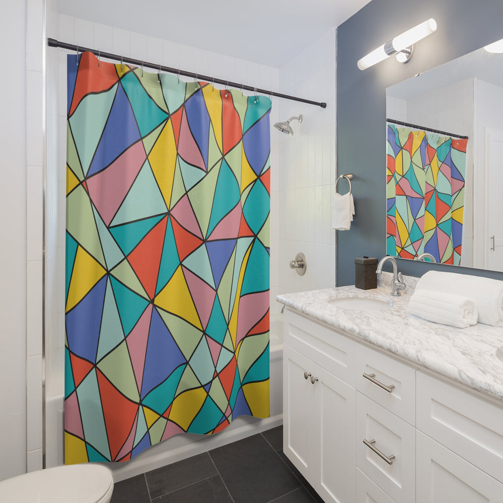Geometric Multicolor Stained Glass Shower Curtain Gift: Modern Mosaic Art for Vibrant Homes