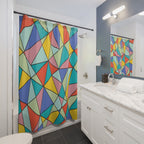 Geometric Multicolor Stained Glass Shower Curtain Gift: Modern Mosaic Art for Vibrant Homes