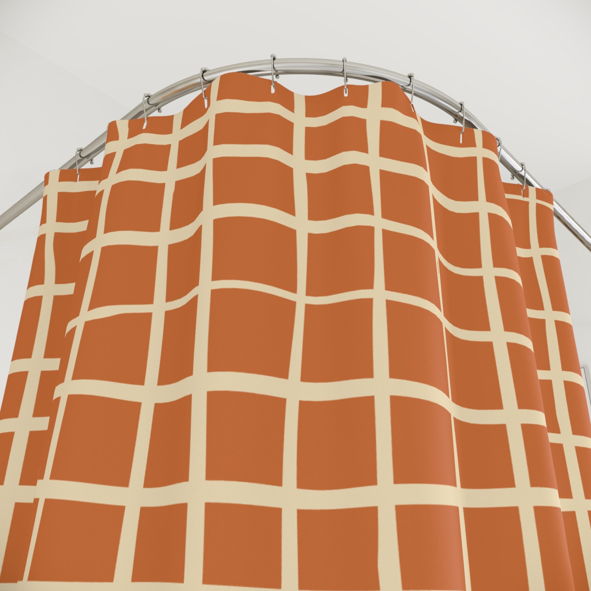 Wavy Grid Terracotta Shower Curtain Gift: Organic Modernism for Calm Spaces