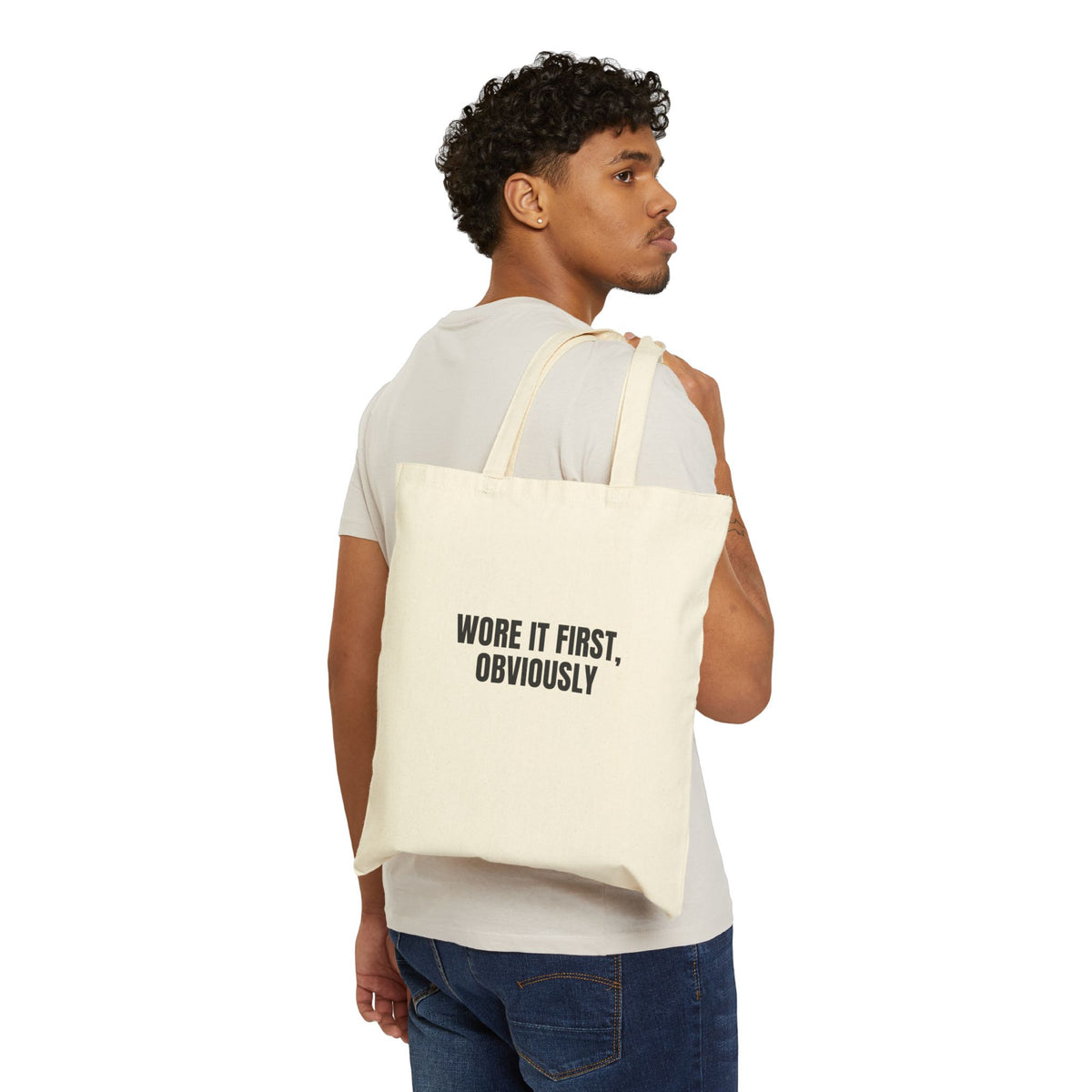 Wore It First Obviously Cotton Canvas for Errand Energy tote bag – original NewGiftDay design, view 3