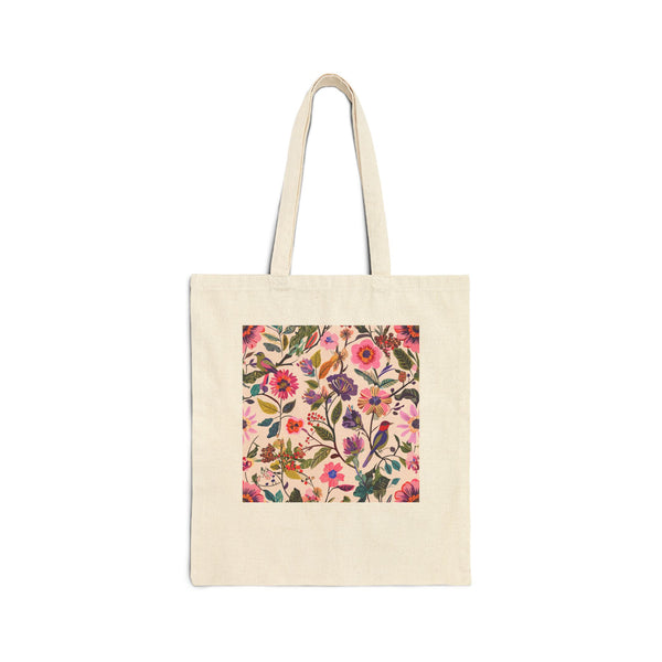 Blush Bird Garden Cotton Canvas Tote Bag for Pretty Errands design