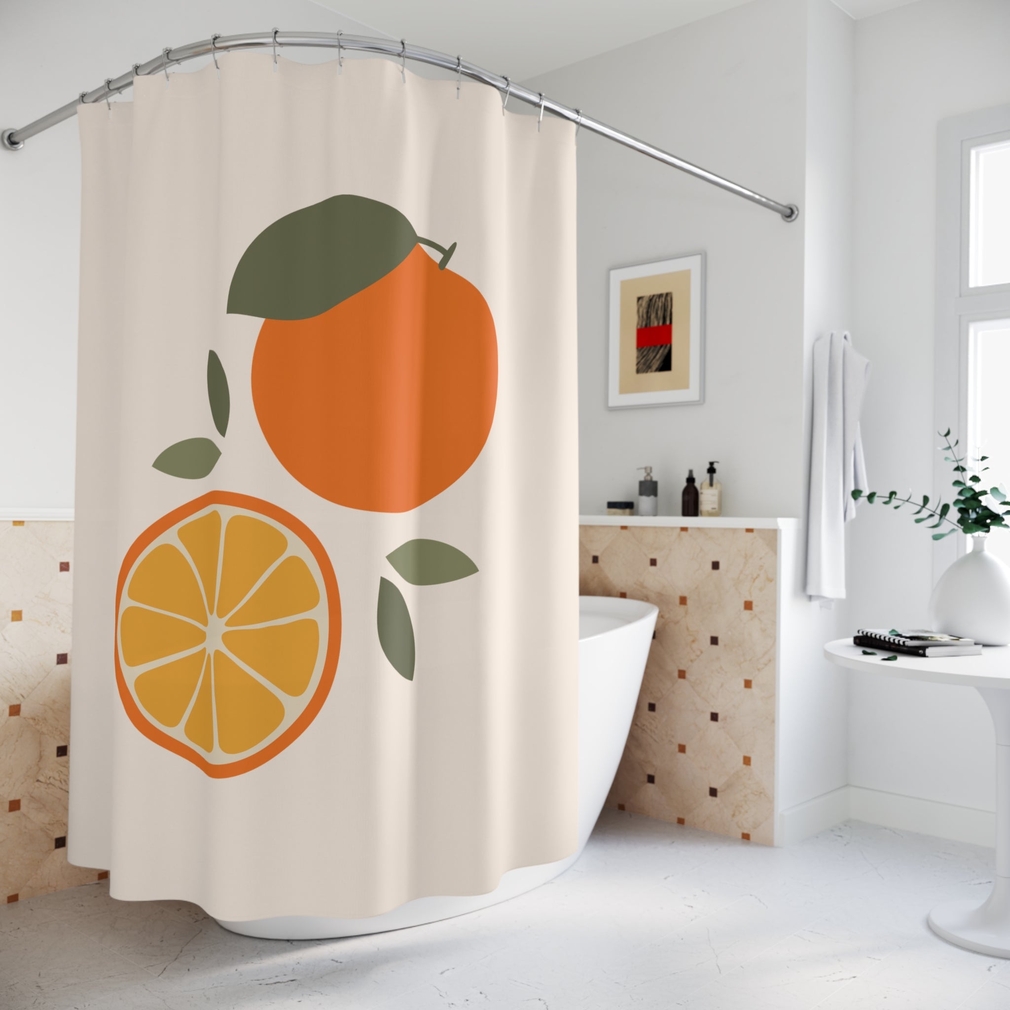 Minimalist Orange Slice Art Shower Curtain Gift: Fresh Citrus Charm for Bright Homes