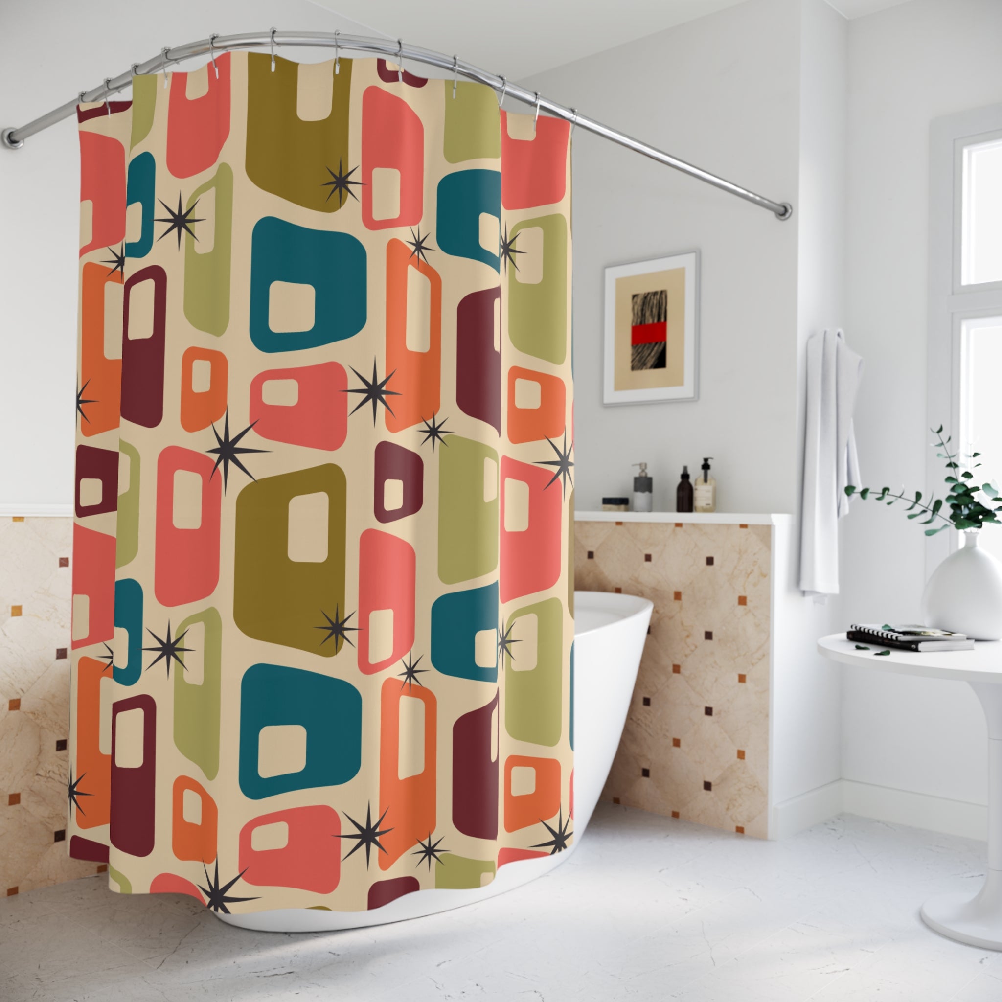 Mid-Century Modern Atomic Retro Shower Curtain Gift: Vintage Charm for Stylish Homes