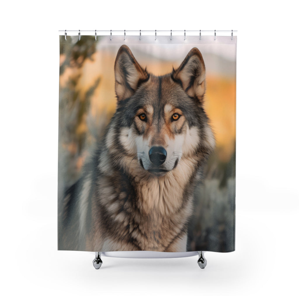 Majestic Amber-Eyed Wolf Shower Curtain Gift: Wilderness Spirit for Bold Homes