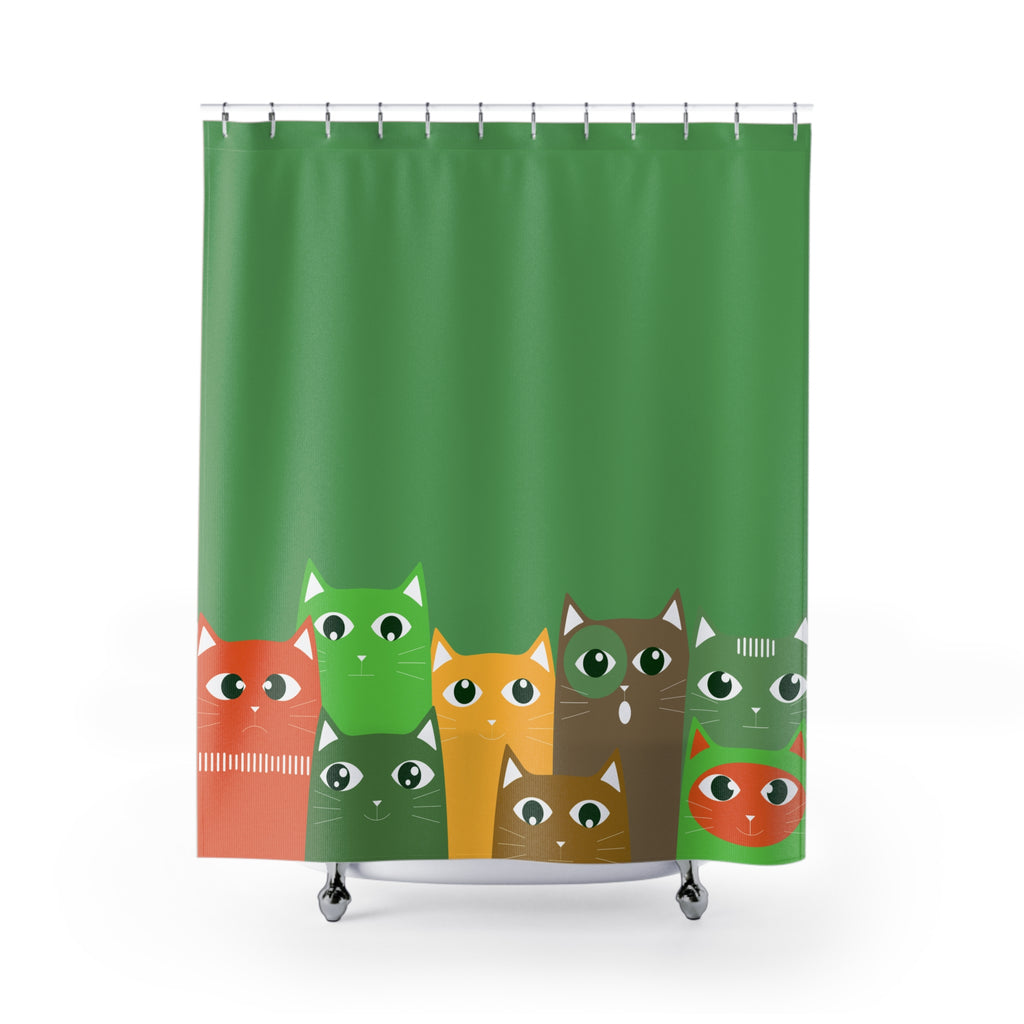 Quirky Cartoon Cat Peek Shower Curtain Gift: Playful Feline Art for Lively Homes