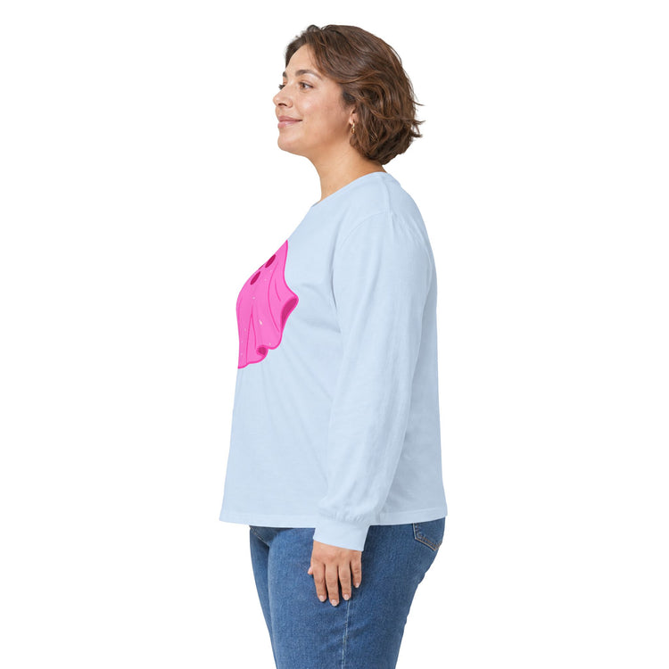 Pink Ghost Parade long sleeve tee in light-blue – original NewGiftDay design