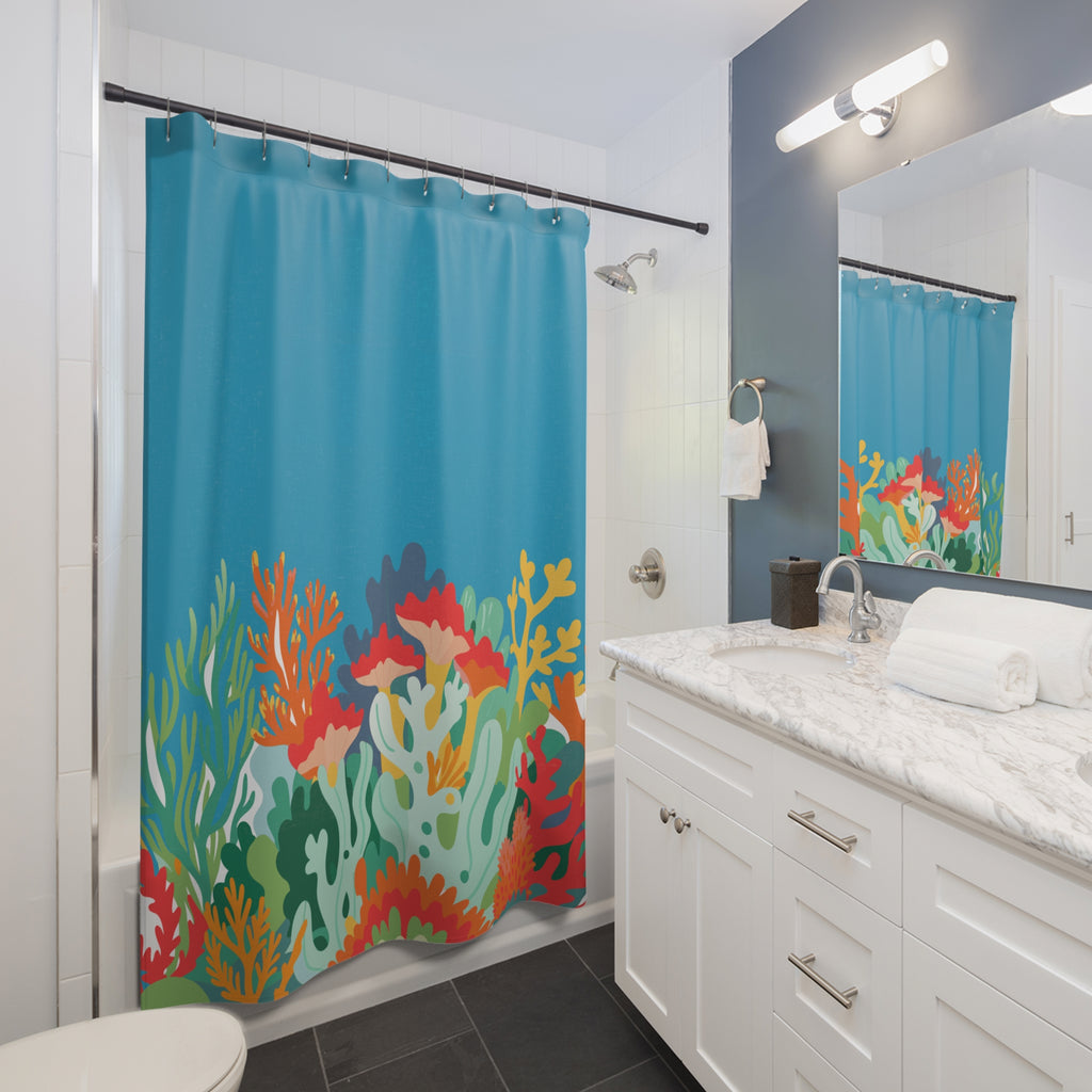 Vibrant Coral Reef Shower Curtain Gift: Underwater Escape for Coastal Homes