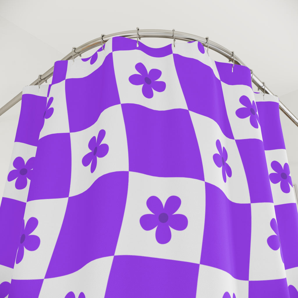 Psychedelic Checkerboard Flower Shower Curtain Gift: Groovy Retro for Funky Homes