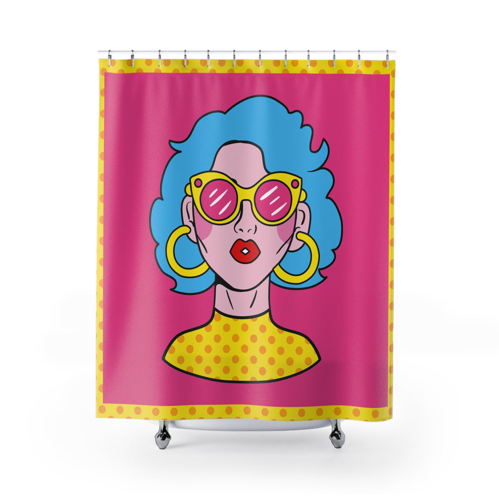 Pop Art Retro Style Woman Shower Curtain Gift: 80s Glam for Bold Homes