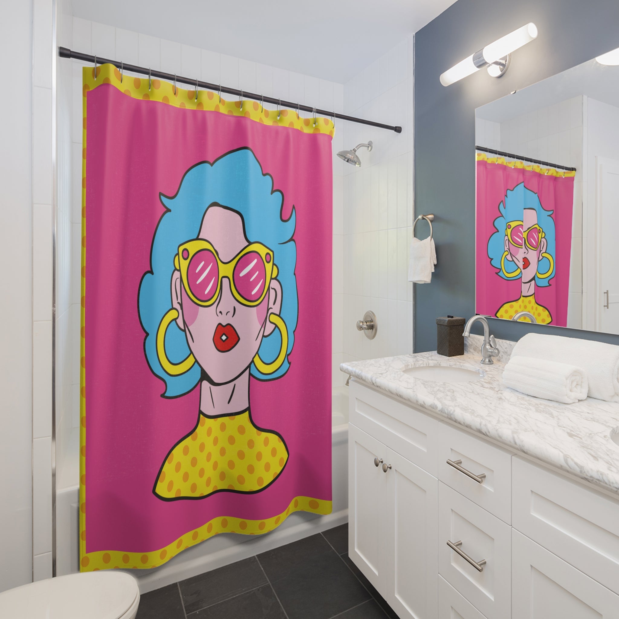 Pop Art Retro Style Woman Shower Curtain Gift: 80s Glam for Bold Homes