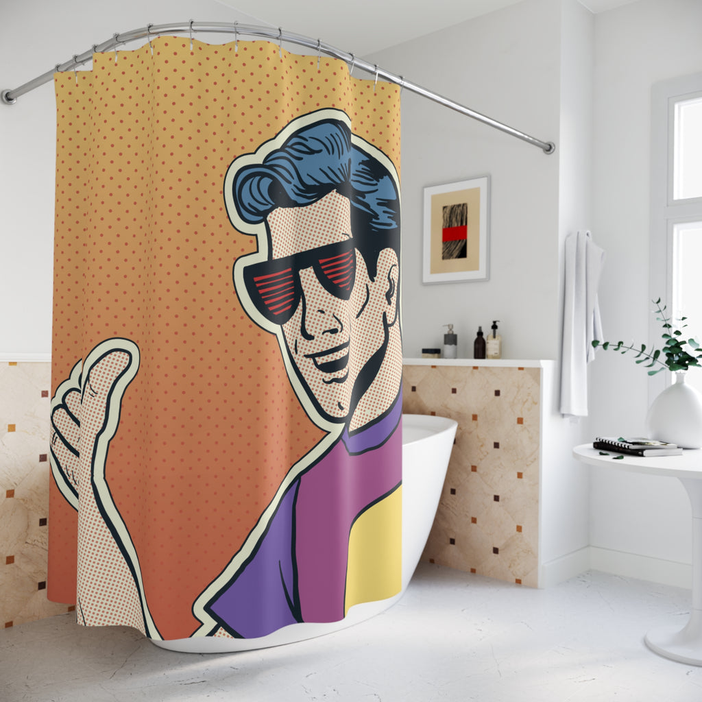Pop Art "Shaka" Cool Guy Shower Curtain Gift: Retro Surf Vibes for Fun Homes