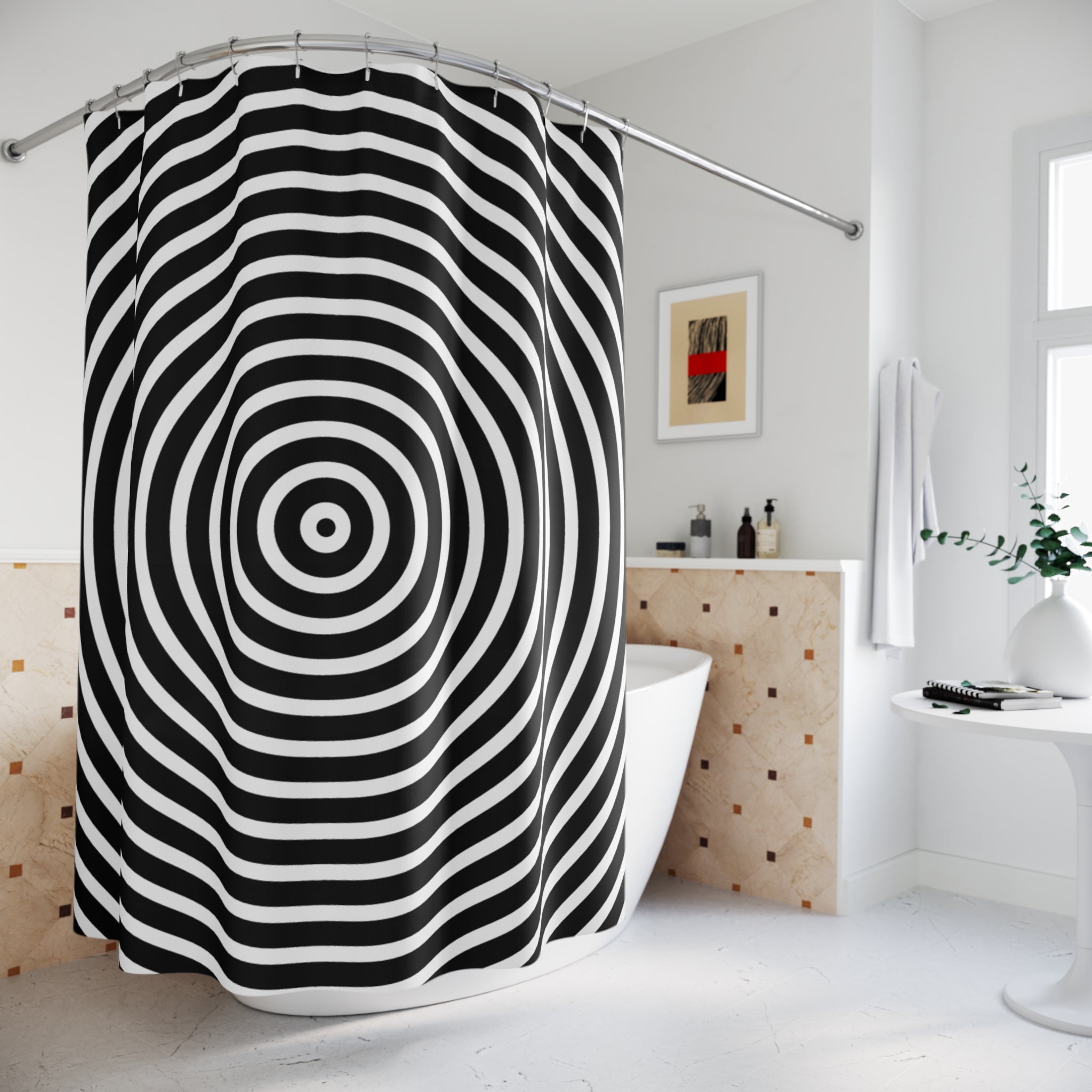 Hypnotic Concentric Circles Shower Curtain Gift: Op Art Drama for Modern Homes