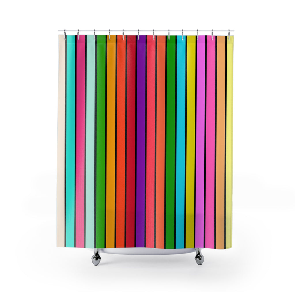 Bold Rainbow Stripe Shower Curtain Gift: Maximalist Pop Art for Vibrant Homes