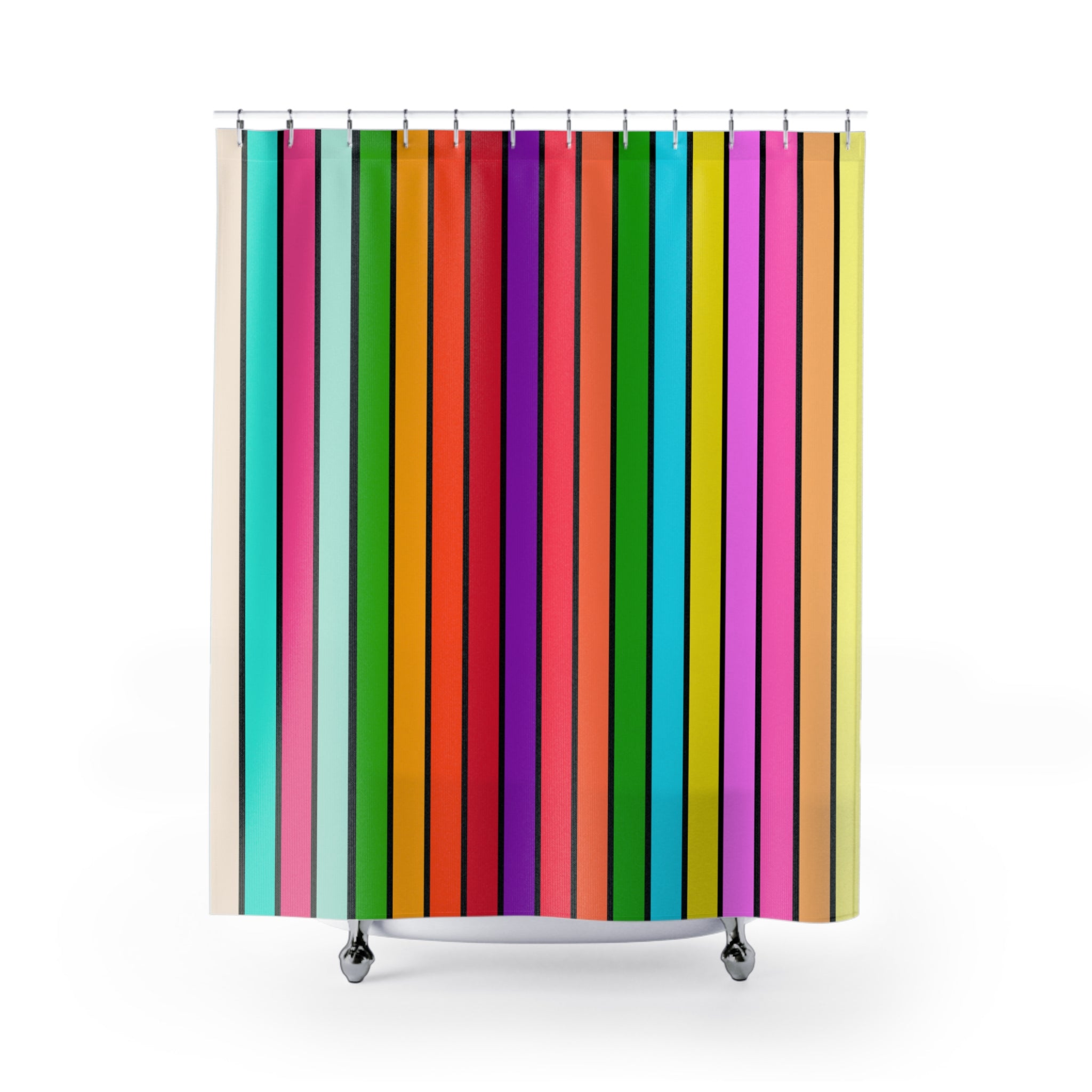 Bold Rainbow Stripe Shower Curtain Gift: Maximalist Pop Art for Vibrant Homes