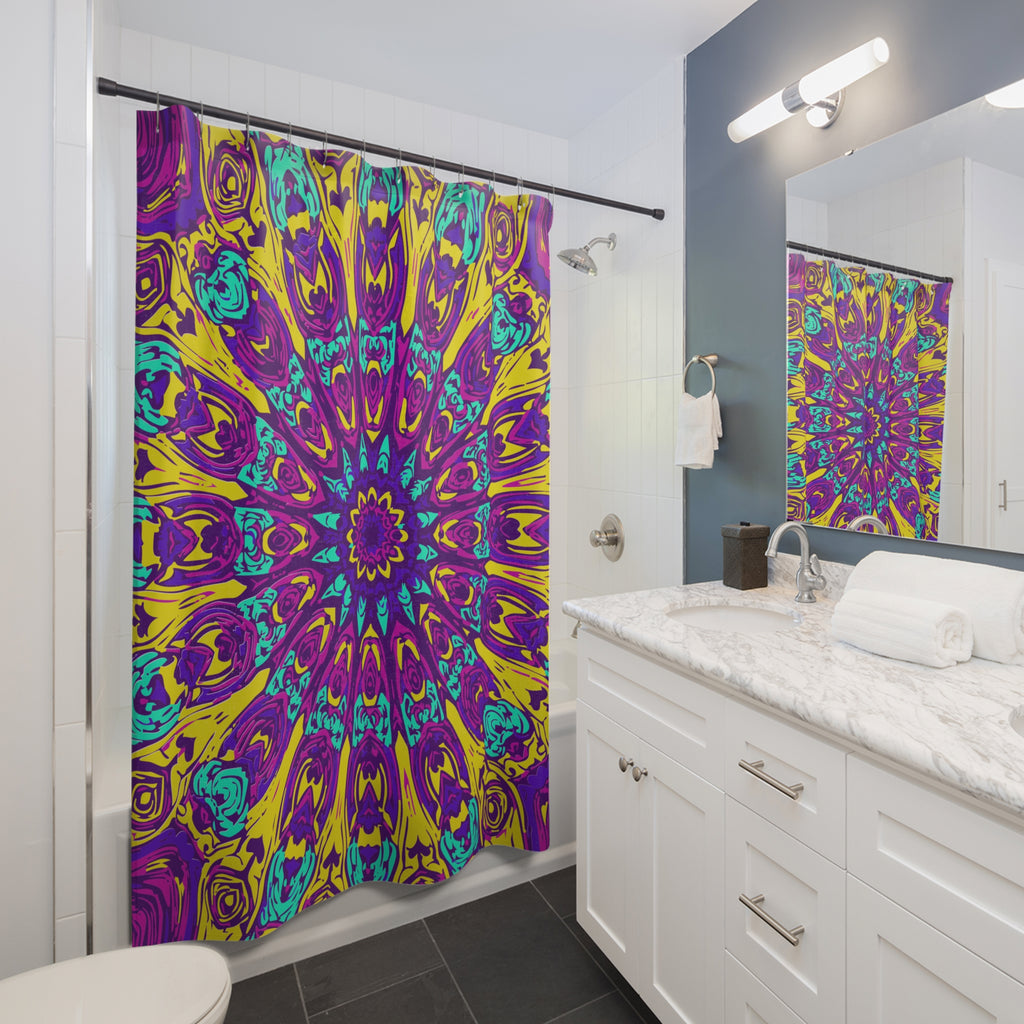 Psychedelic Radial Mandala Shower Curtain Gift: Electric Pop Art for Bohemian Homes