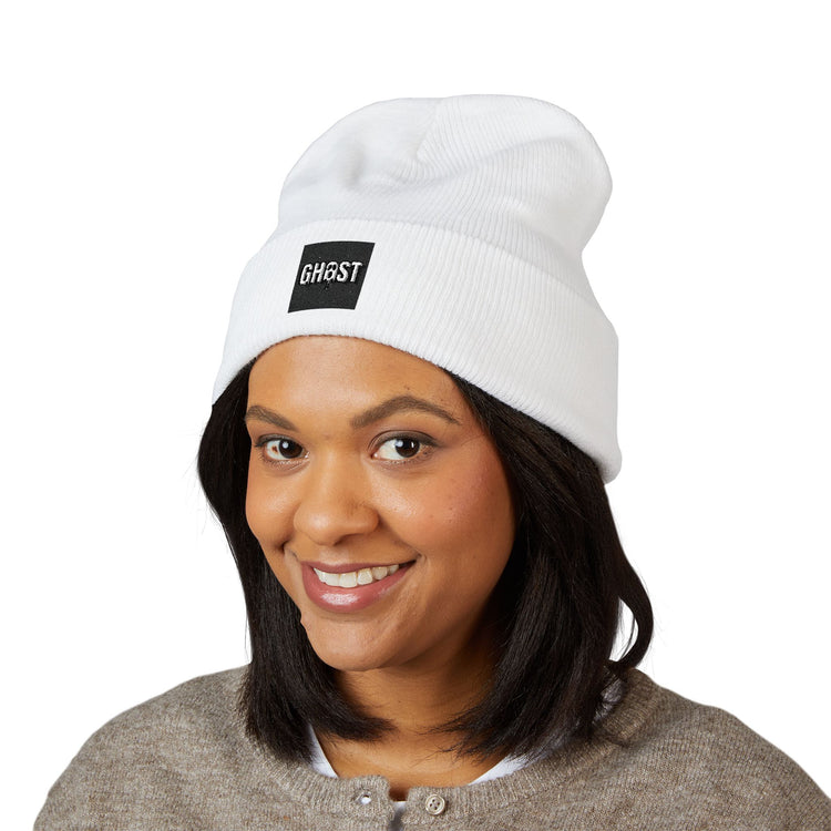 Cozy Ghost Lettering for Fall Nights beanie in white – original NewGiftDay design