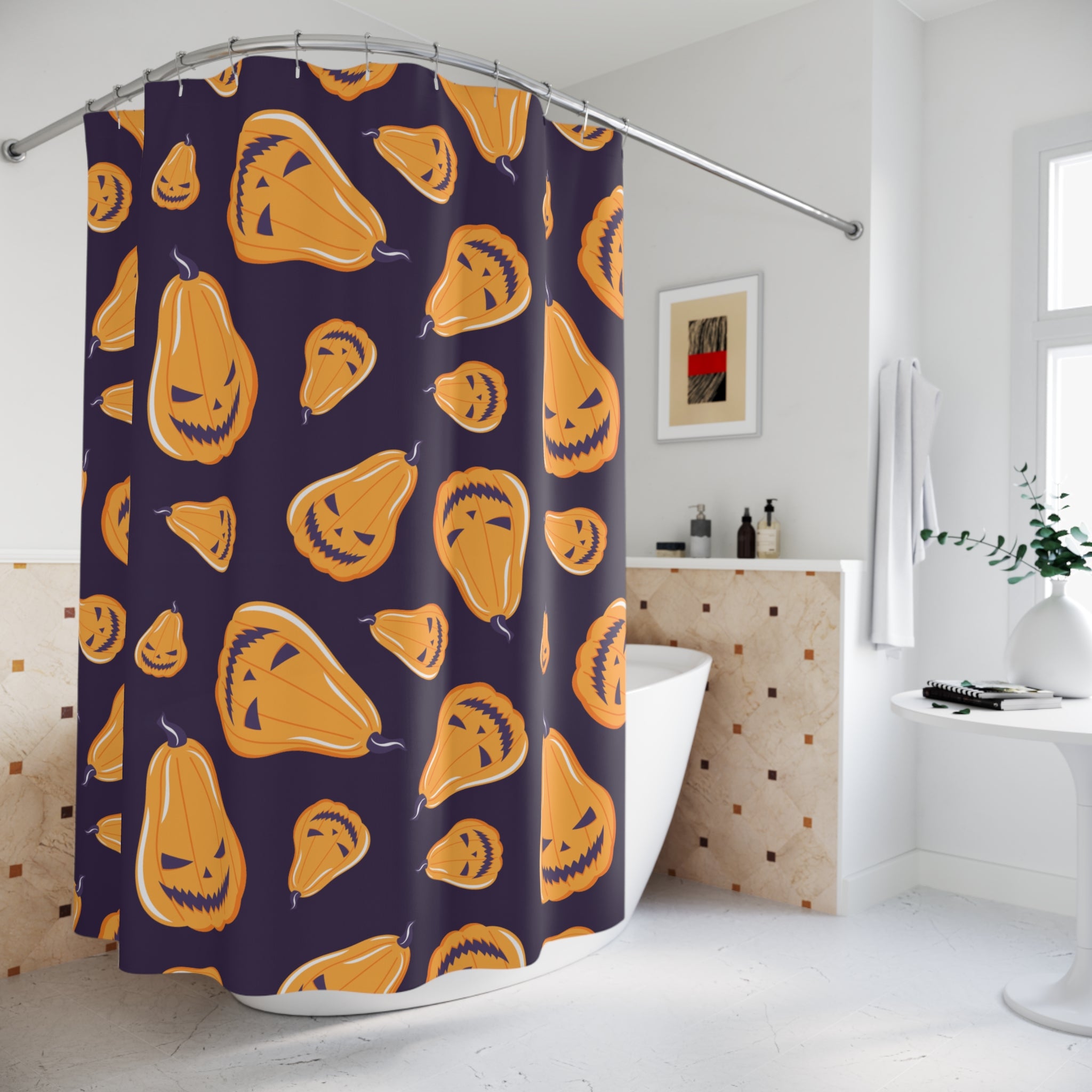 Elongated Jack-O'-Lantern Pattern Shower Curtain Gift: Playful Spooky for Festive Homes