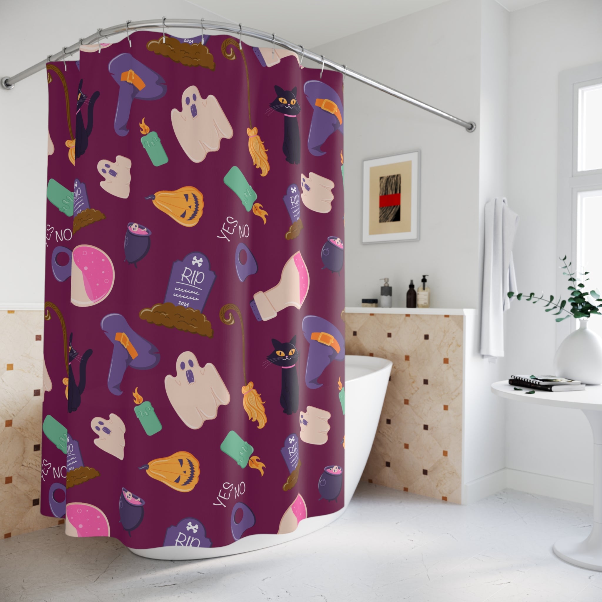 Cute Halloween Icon Pattern Shower Curtain Gift: Playful Spooky for Festive Homes