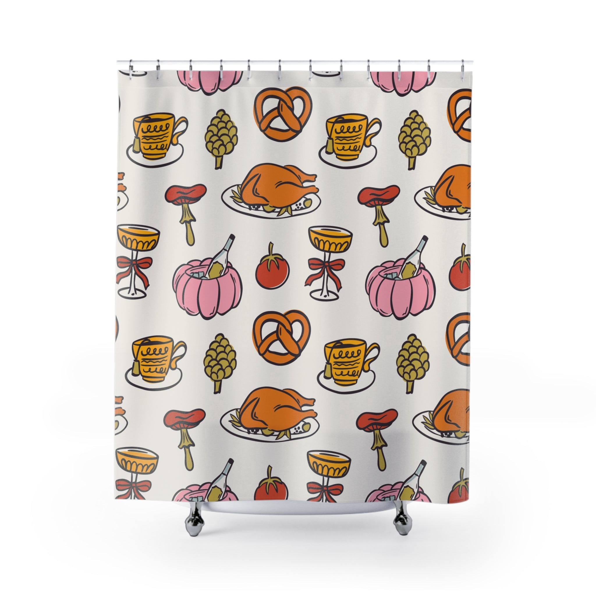 Oktoberfest & Autumn Feast Pattern Shower Curtain Gift: Festive Whimsy for Seasonal Celebrations