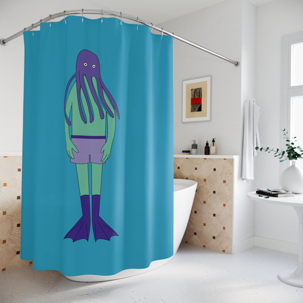 Quirky Octopus-Headed Swimmer Shower Curtain Gift: Whimsical Art for Playful Homes