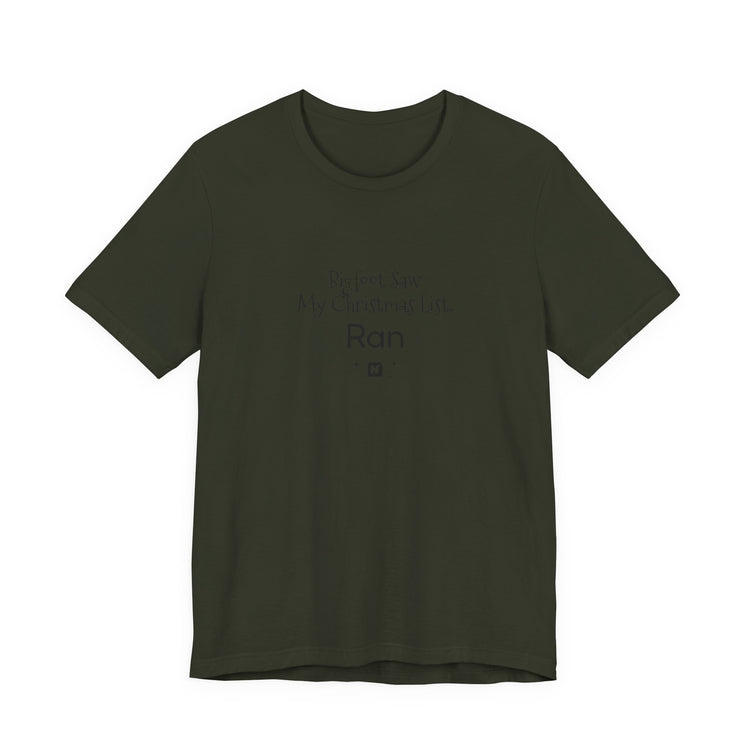 Bigfoot Christmas List T-shirt in dark-olive – original NewGiftDay design