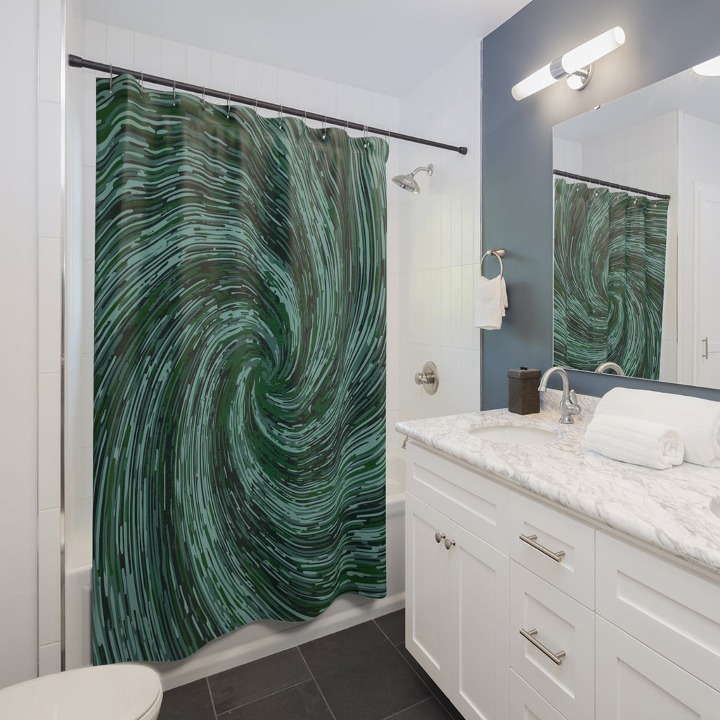 Abstract Green Swirly Pattern Temple Shower Curtain