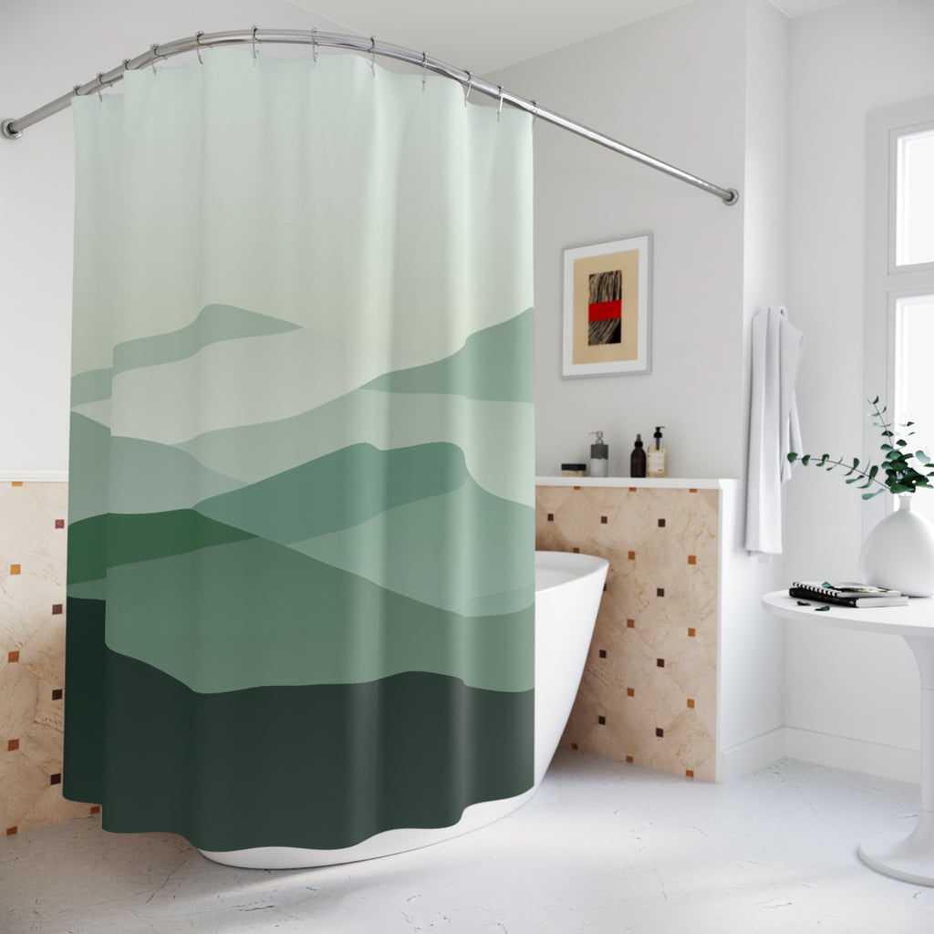 Abstract Green Hills Shower Curtain Gift: Serene Landscape for Tranquil Spaces