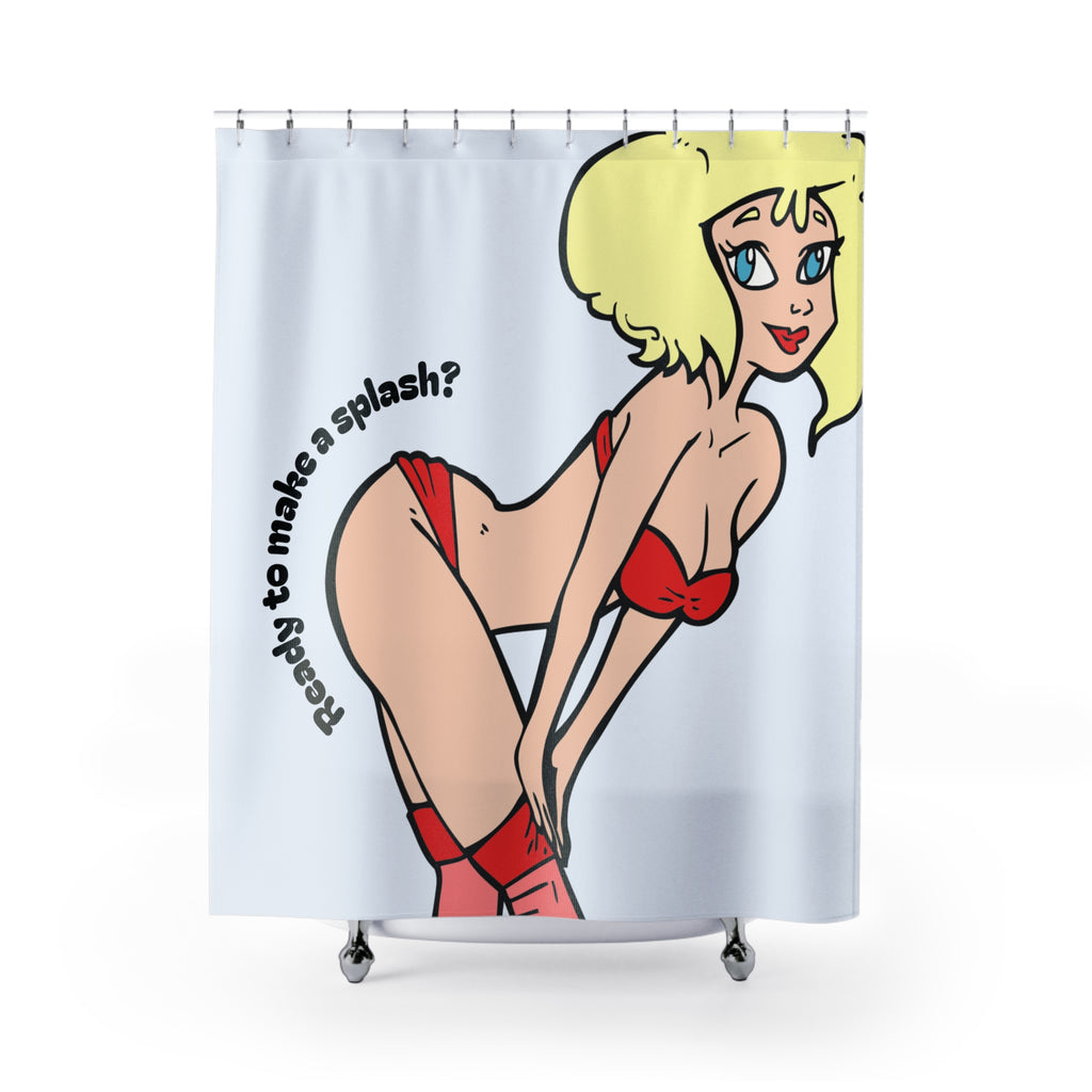 "Ready to Make a Splash?" Pin-Up Shower Curtain Gift: Edgy Humor for Bold Spaces