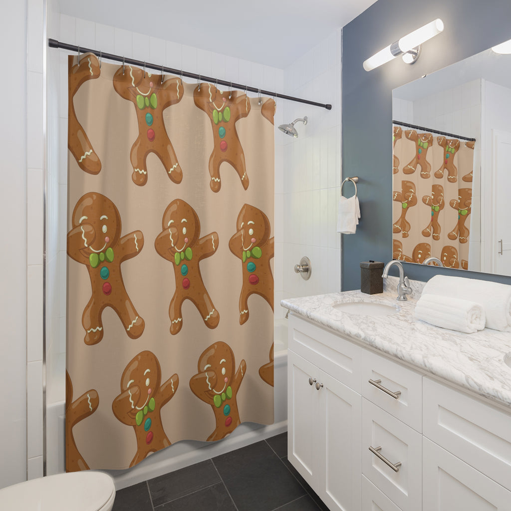 Dabbing Gingerbread Man Shower Curtain Gift: Holiday Humor for Festive Homes