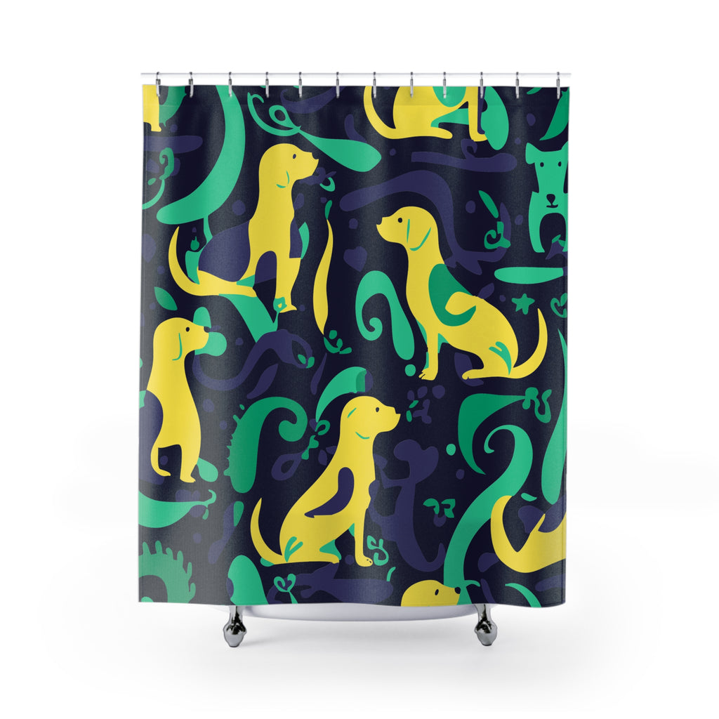 Abstract Playful Pup Green Shower Curtain Gift: Vibrant Canine Art for Dog Lover Homes