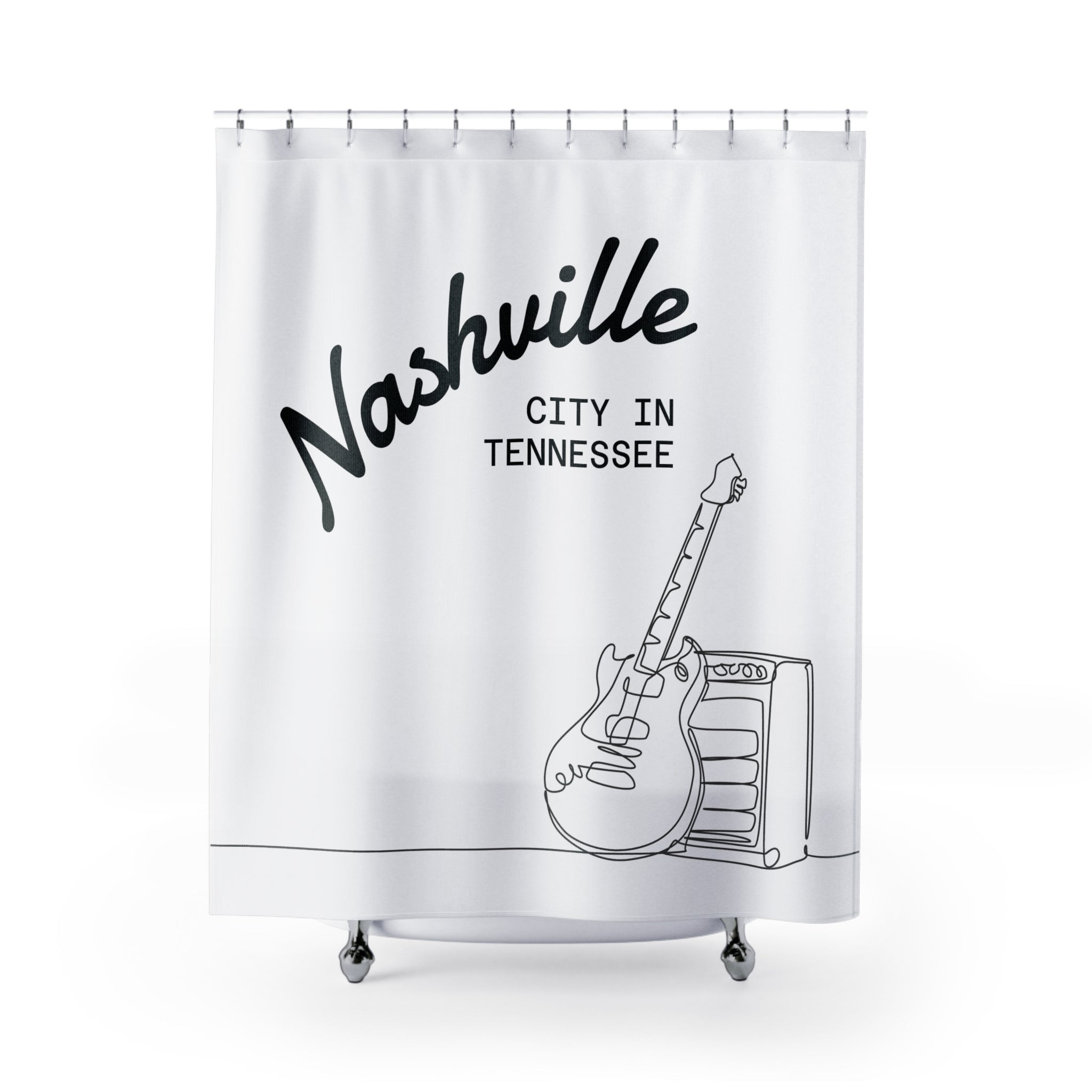 Nashville Guitar Line Art Shower Curtain Gift: Music City Pride for Traveler Homes