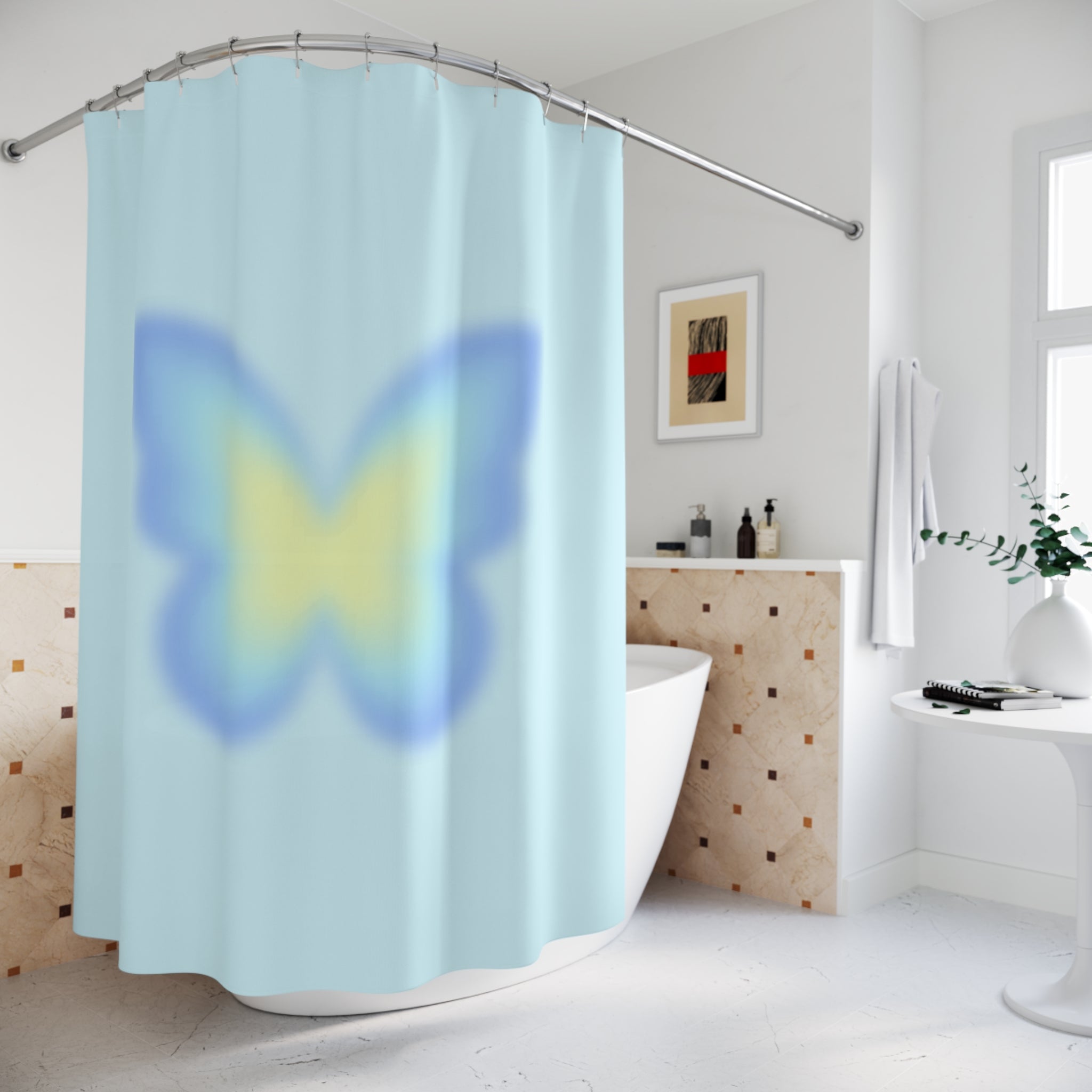 Blue & Yellow Aura Butterfly Shower Curtain Gift: Serene Hues for Dreamy Escapes