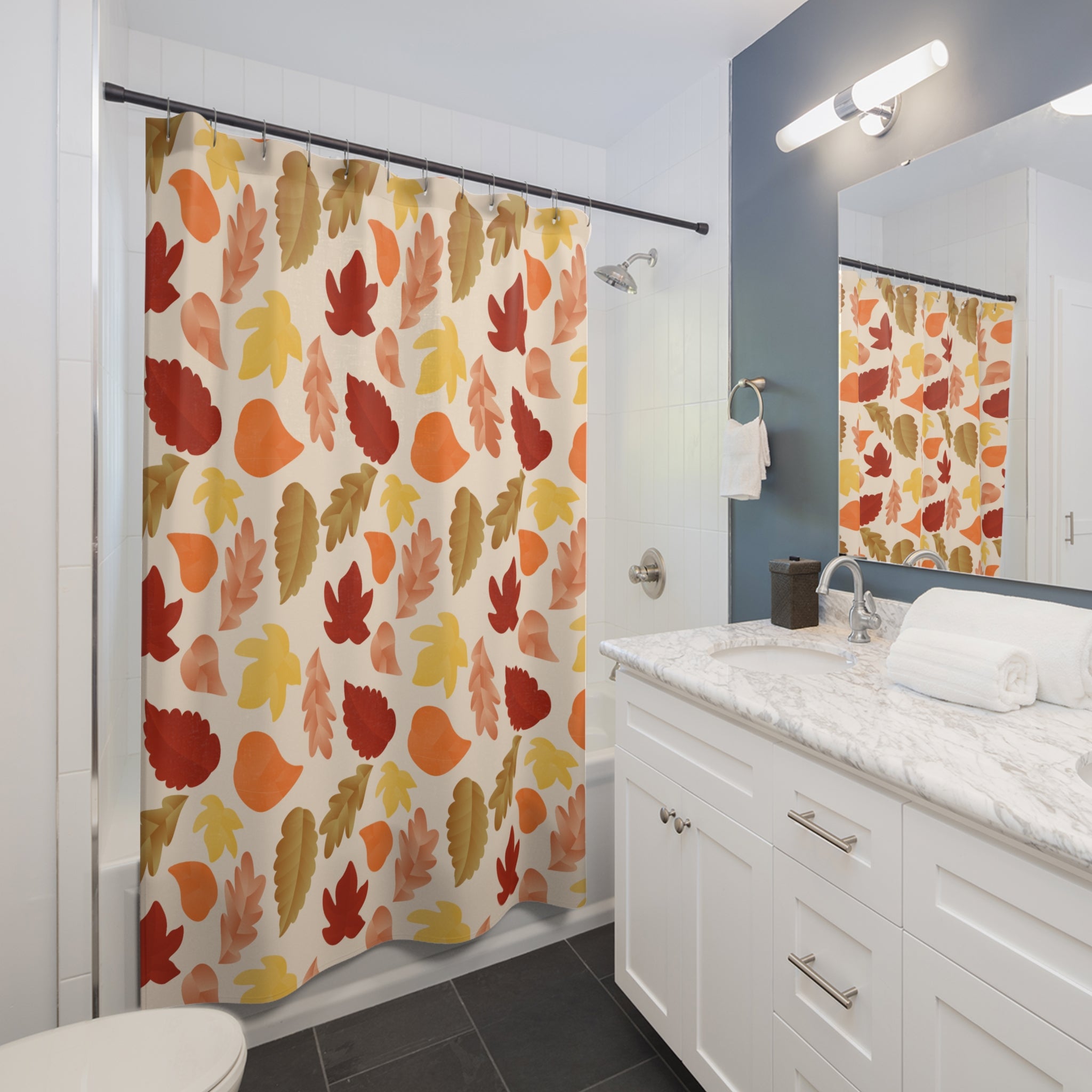 Warm Autumn Leaf Scatter Pattern Shower Curtain Gift: Natural Fall for Lively Homes