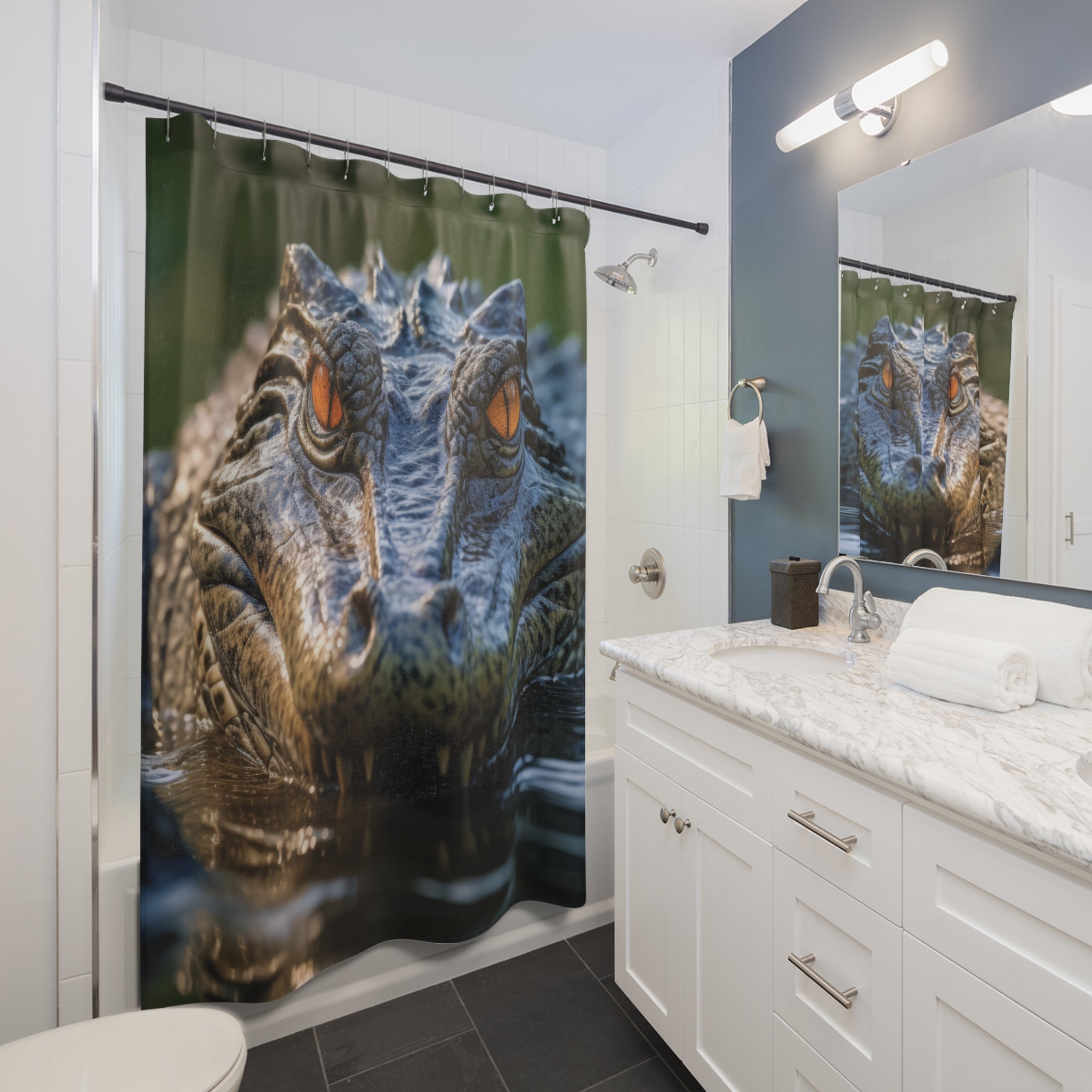 Amber-Eyed Alligator Portrait Shower Curtain Gift: Wild Presence for Bold Homes