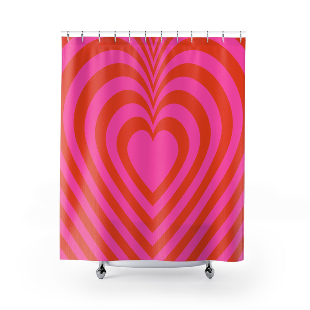 Op Art Concentric Hearts Shower Curtain Gift: Groovy Love for Retro Homes