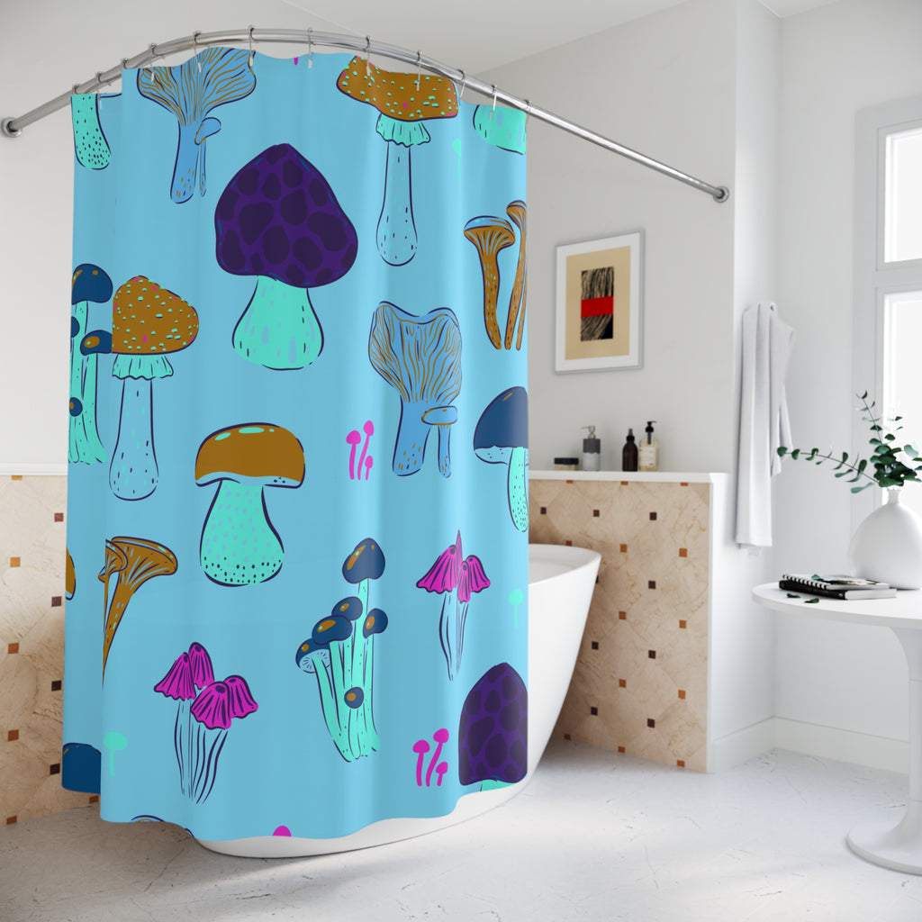 Whimsical Mushroom Blue Forest Shower Curtain Gift: Enchanted Nature for Cozy Homes