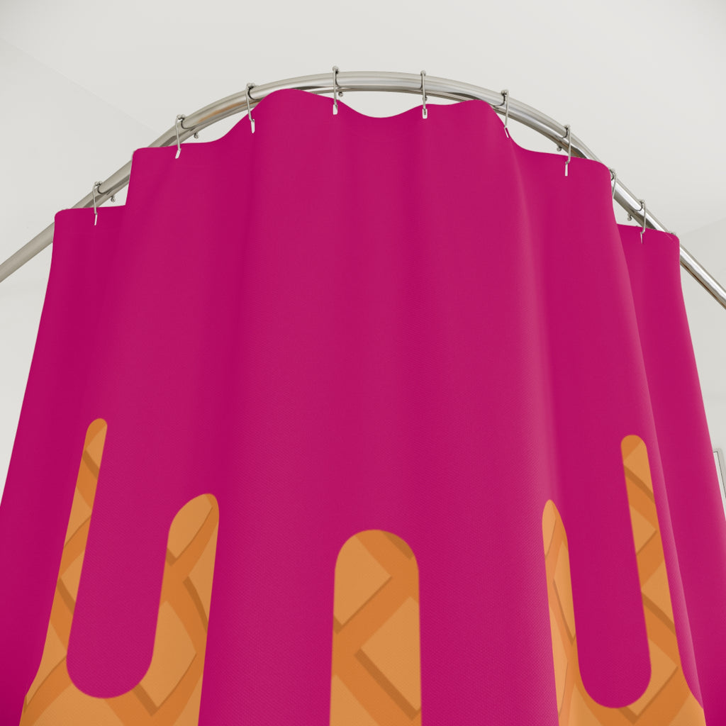 Waffle Cone Raspberry Drip Shower Curtain Gift: Playful Dessert Decor