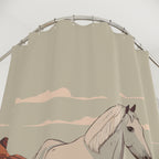 Elegant White Horse Shower Curtain Gift: Western Tranquility for Rustic Homes