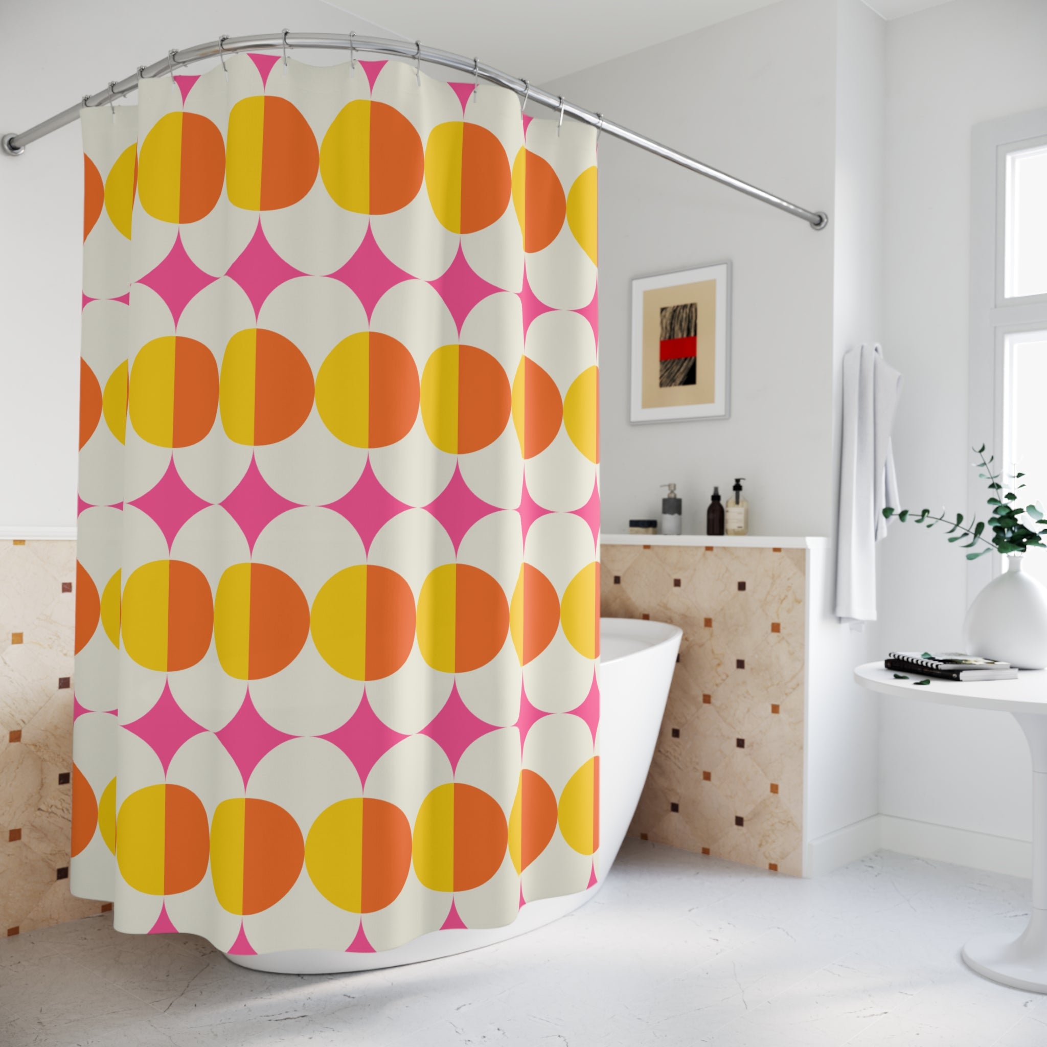 Vintage Split Circle Pop Art Shower Curtain Gift: Groovy Bathroom Style